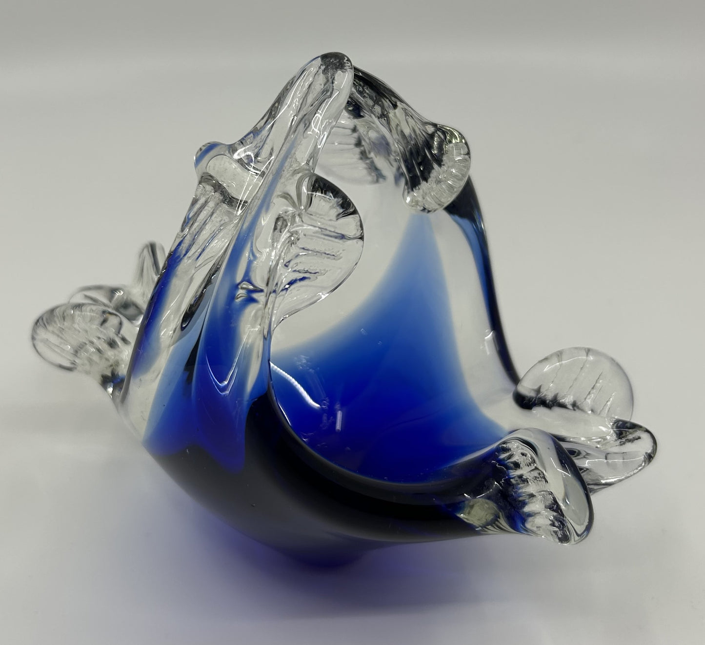Mini Chalet Encased Blue and Clear Art Glass Ashtray