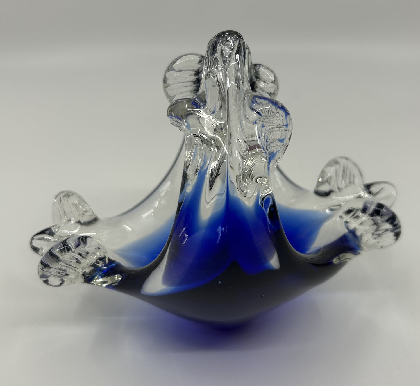 Mini Chalet Encased Blue and Clear Art Glass Ashtray