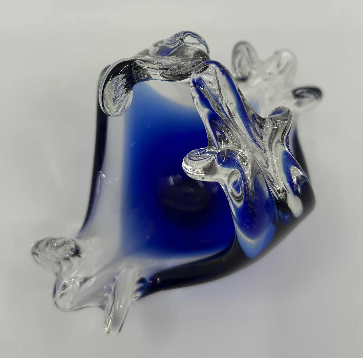 Mini Chalet Encased Blue and Clear Art Glass Ashtray