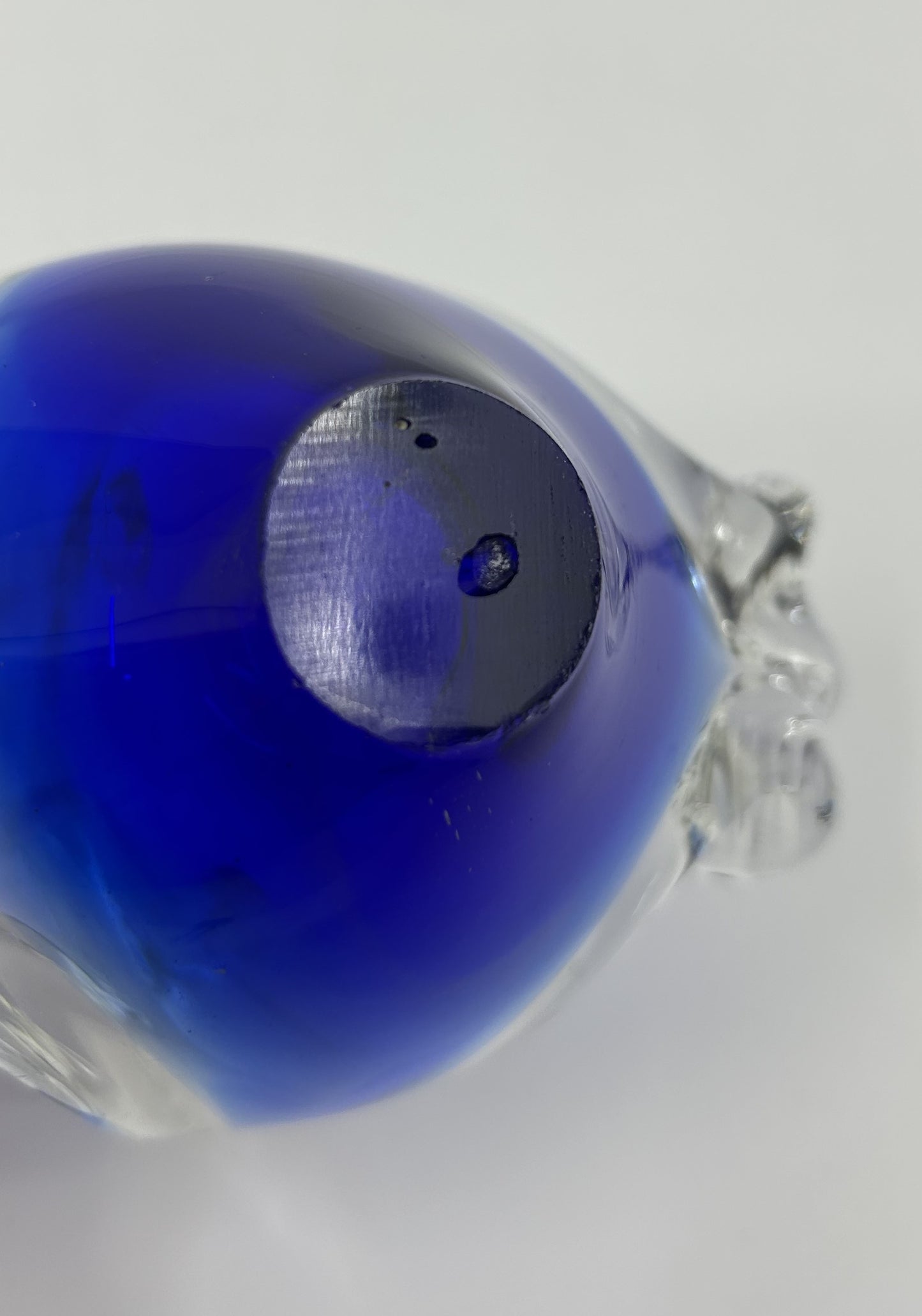 Mini Chalet Encased Blue and Clear Art Glass Ashtray