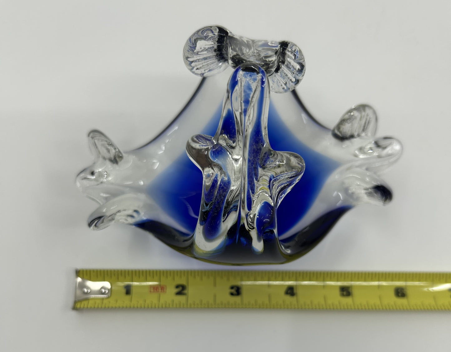 Mini Chalet Encased Blue and Clear Art Glass Ashtray