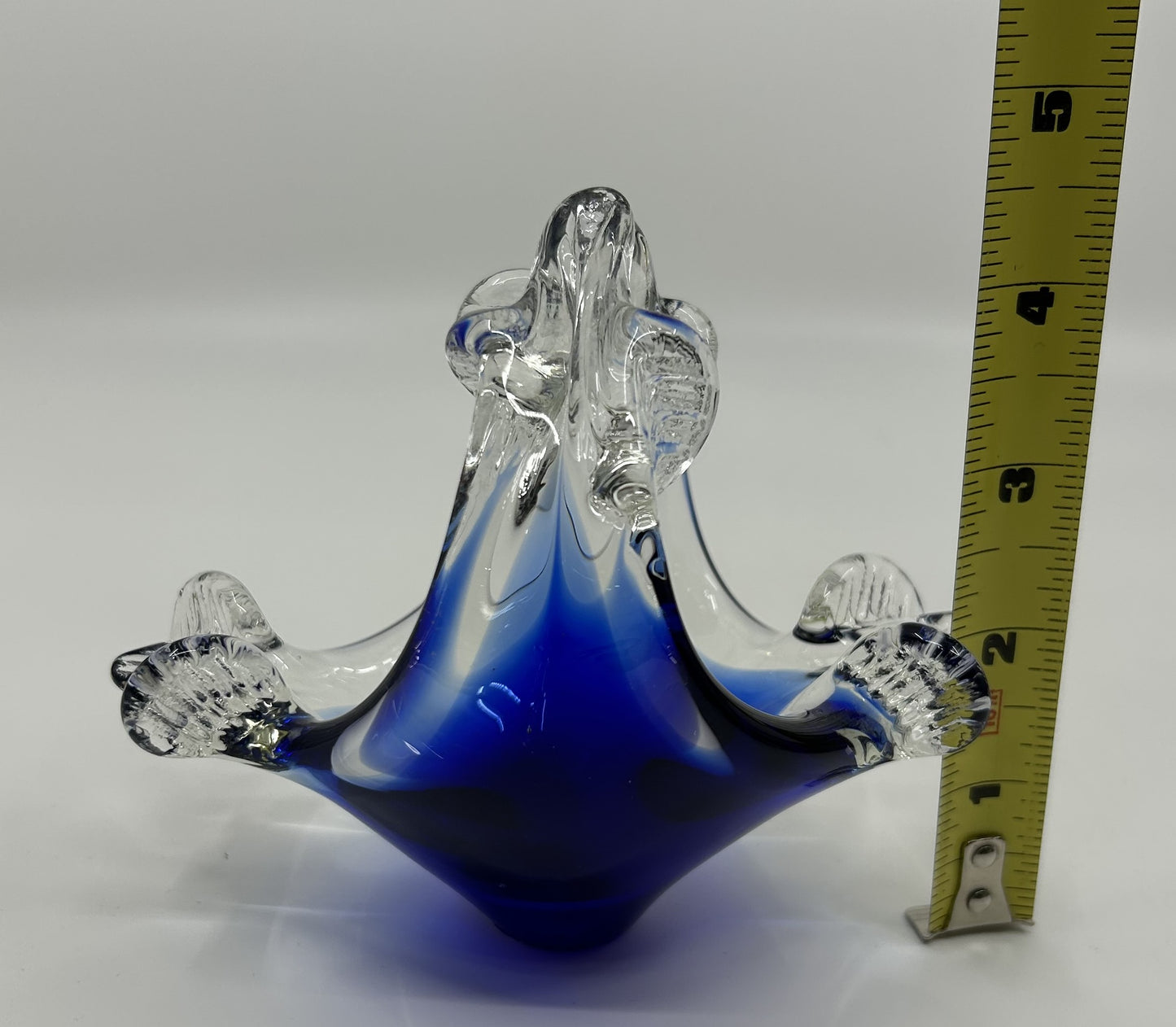 Mini Chalet Encased Blue and Clear Art Glass Ashtray