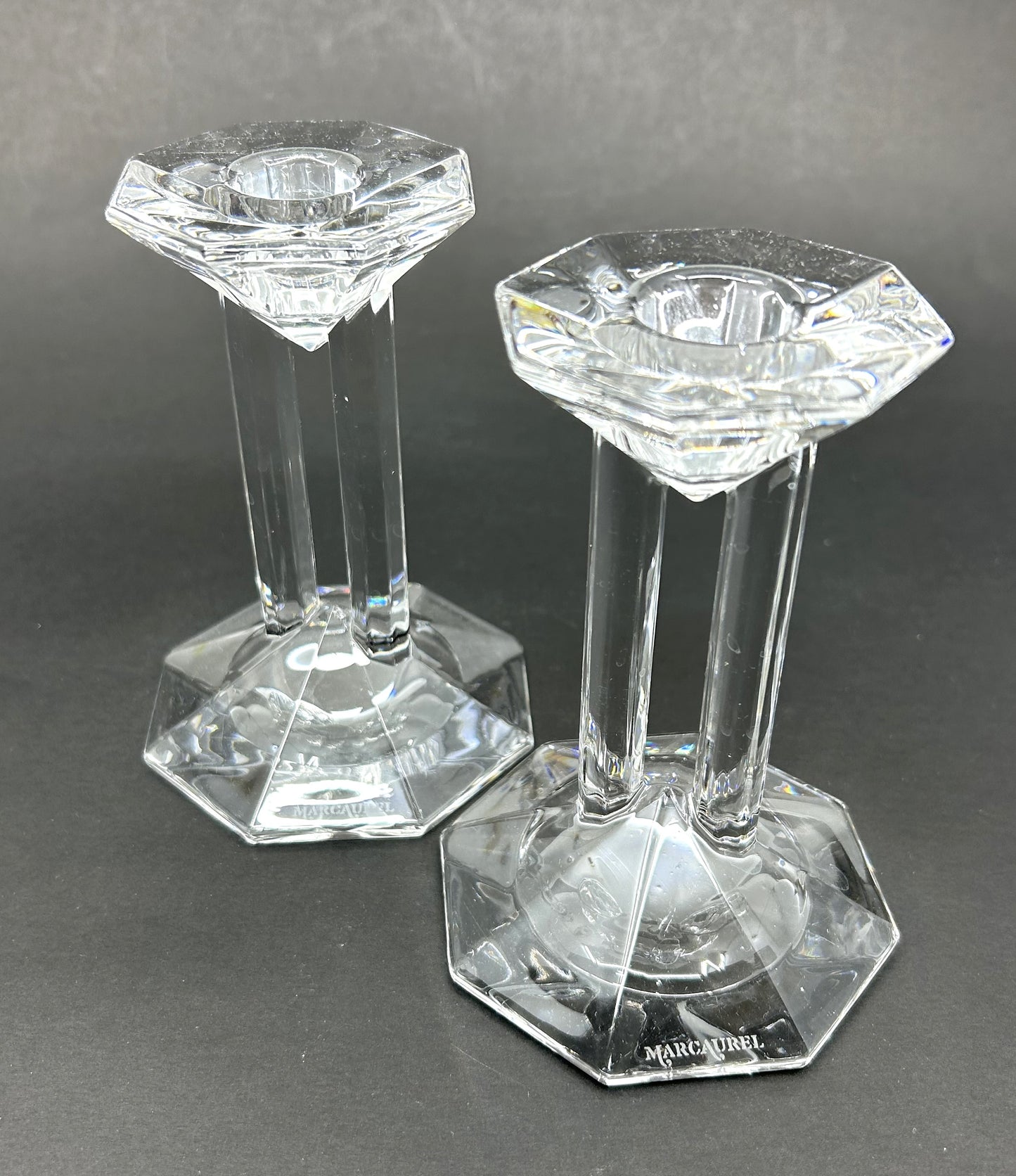 Marc Aurel Lead Crystal Double Pillar Column Candle Holders
