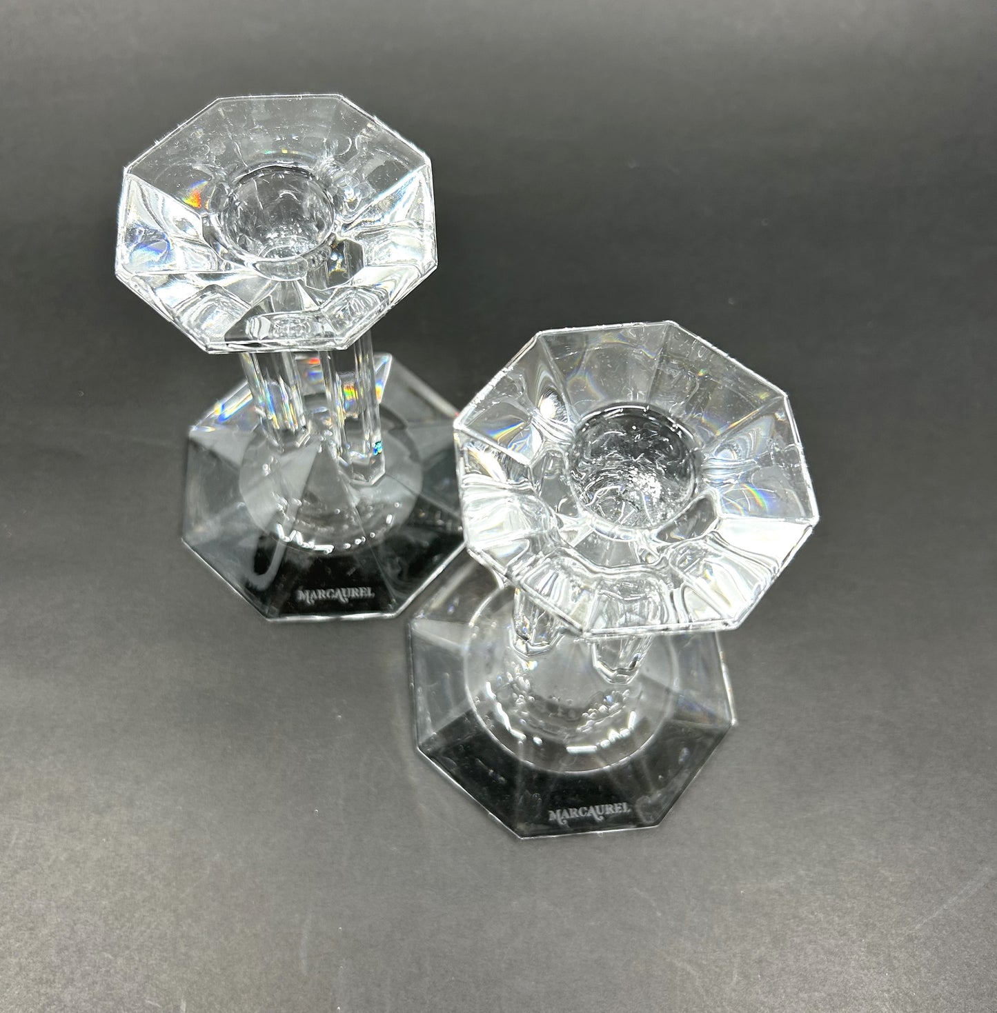 Marc Aurel Lead Crystal Double Pillar Column Candle Holders
