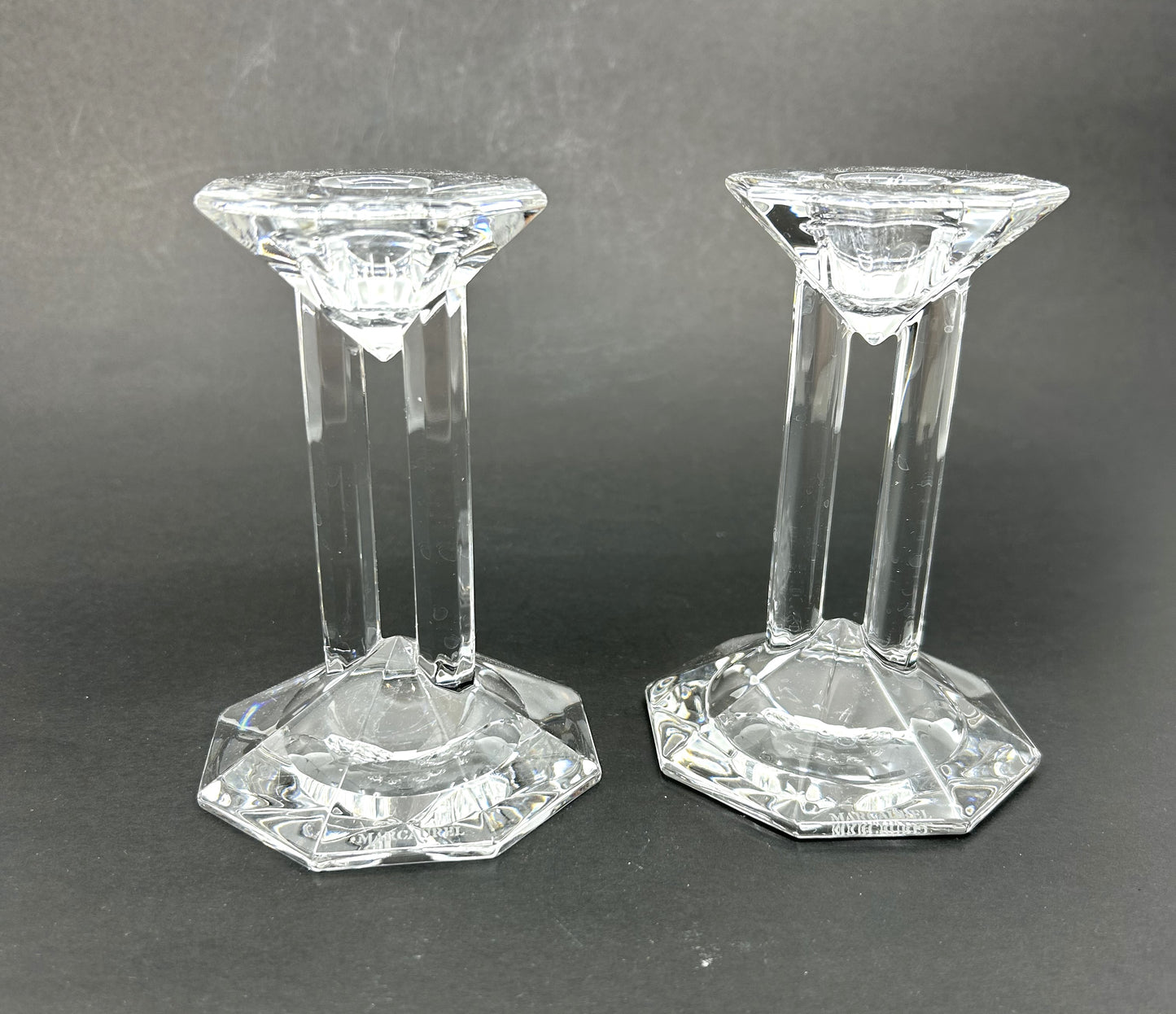 Marc Aurel Lead Crystal Double Pillar Column Candle Holders