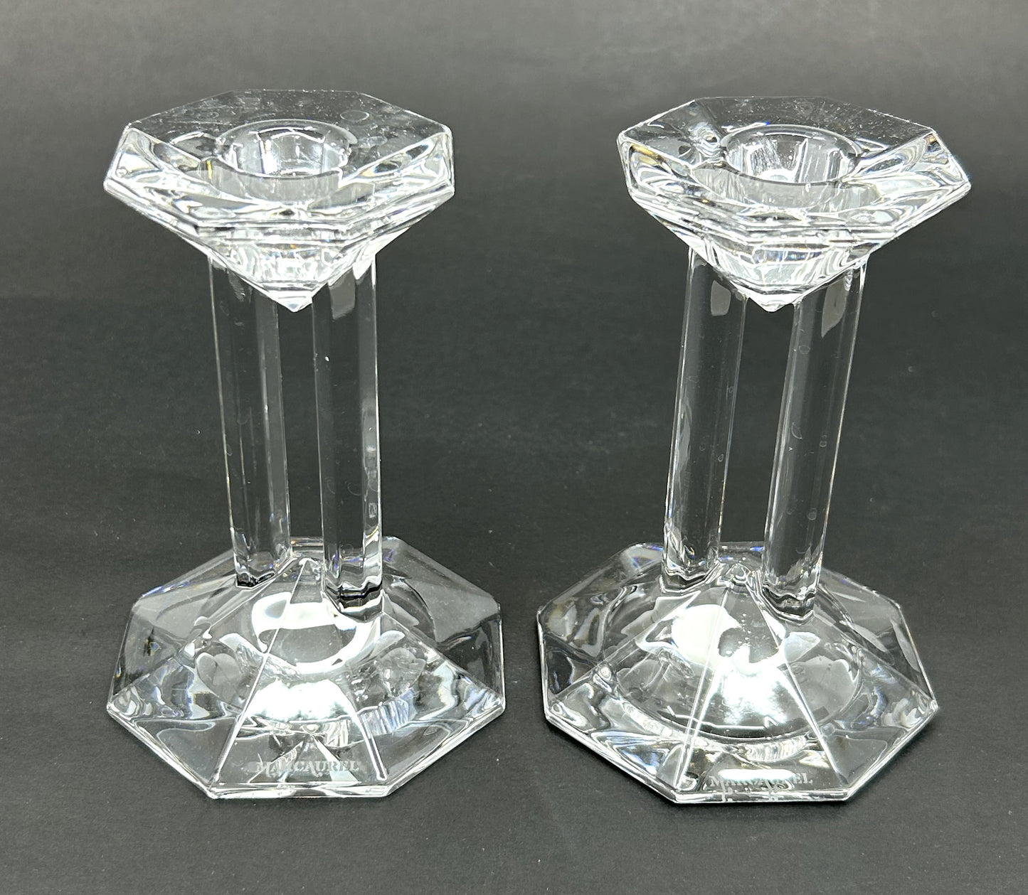 Marc Aurel Lead Crystal Double Pillar Column Candle Holders
