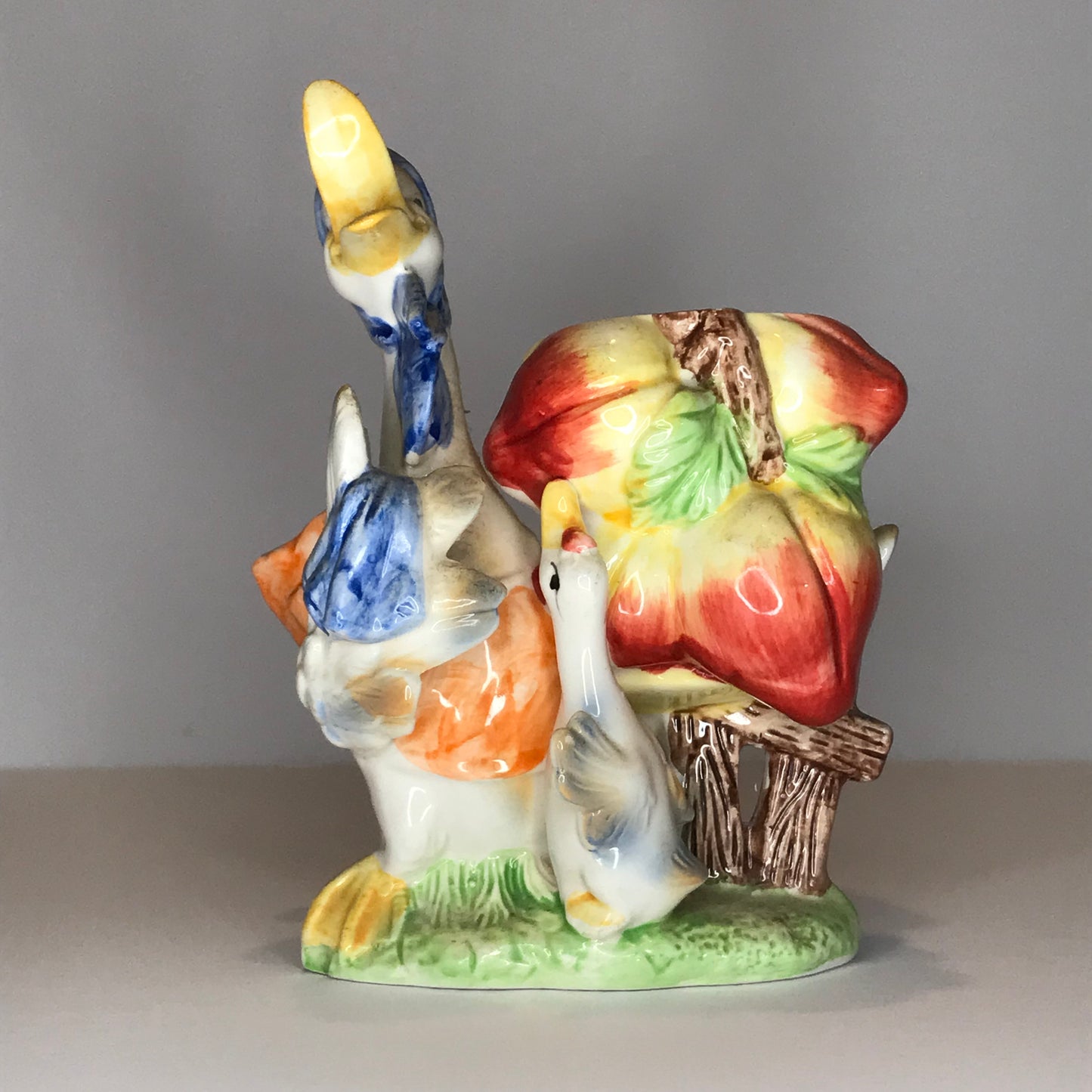 Vintage Ceramic Mother Duck and Baby Duck with Fruit Themed Vase / Jelly Server