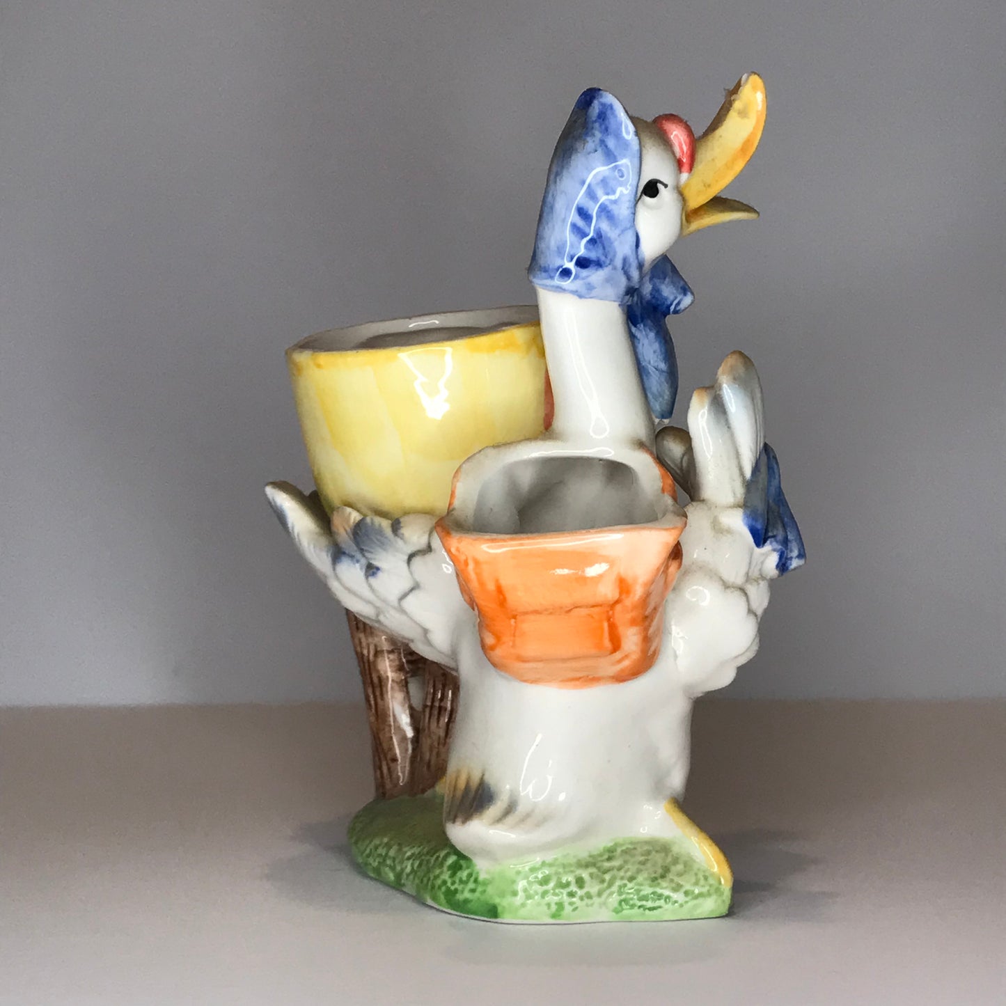 Vintage Ceramic Mother Duck and Baby Duck with Fruit Themed Vase / Jelly Server