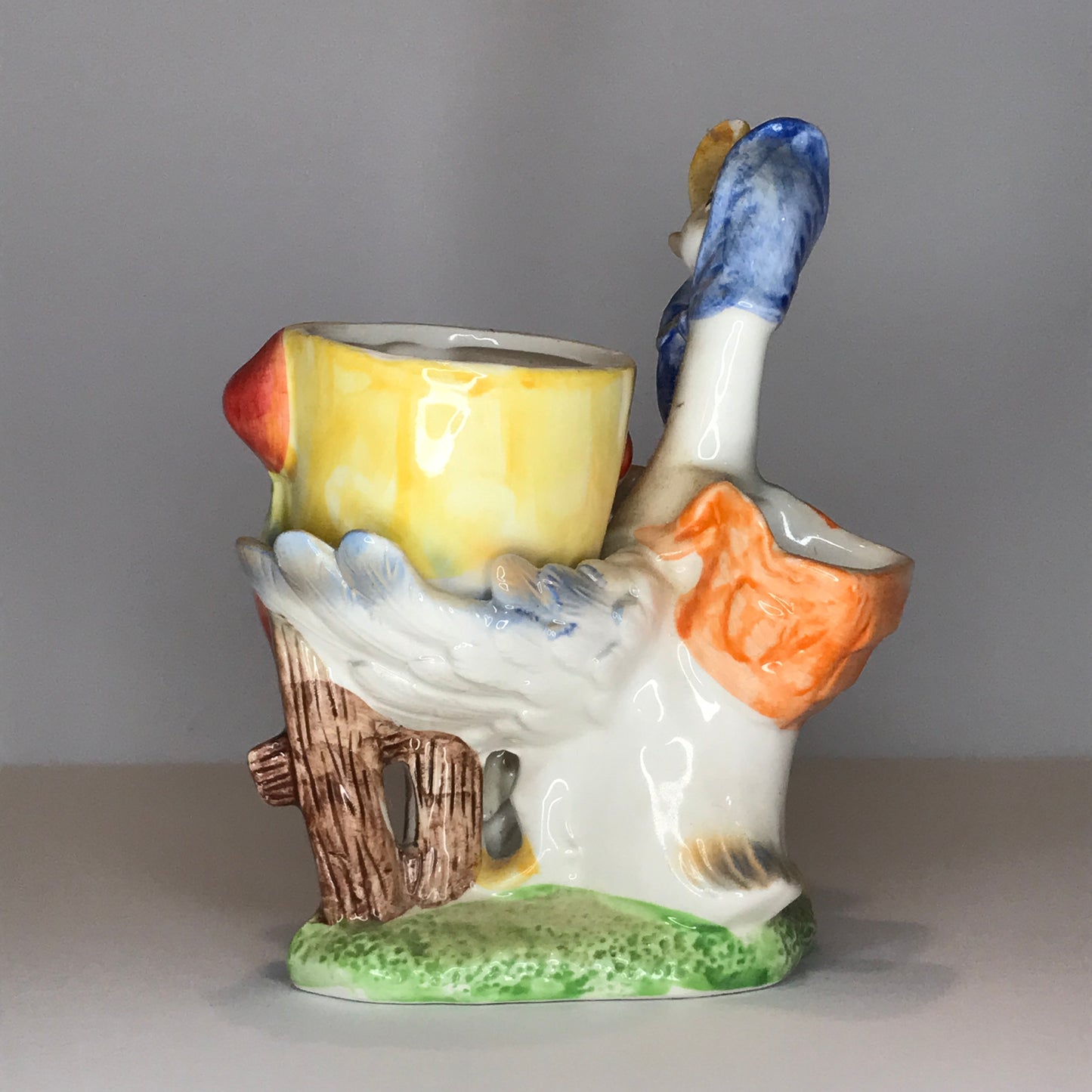 Vintage Ceramic Mother Duck and Baby Duck with Fruit Themed Vase / Jelly Server