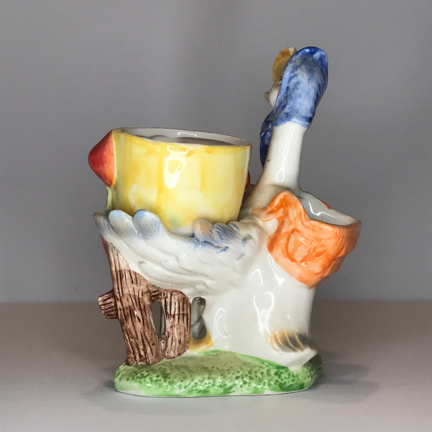 Vintage Ceramic Mother Duck and Baby Duck with Fruit Themed Vase / Jelly Server