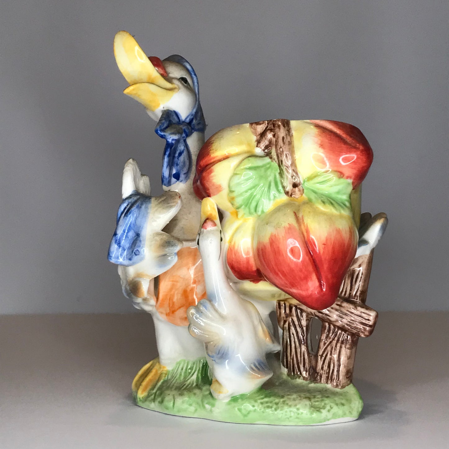 Vintage Ceramic Mother Duck and Baby Duck with Fruit Themed Vase / Jelly Server