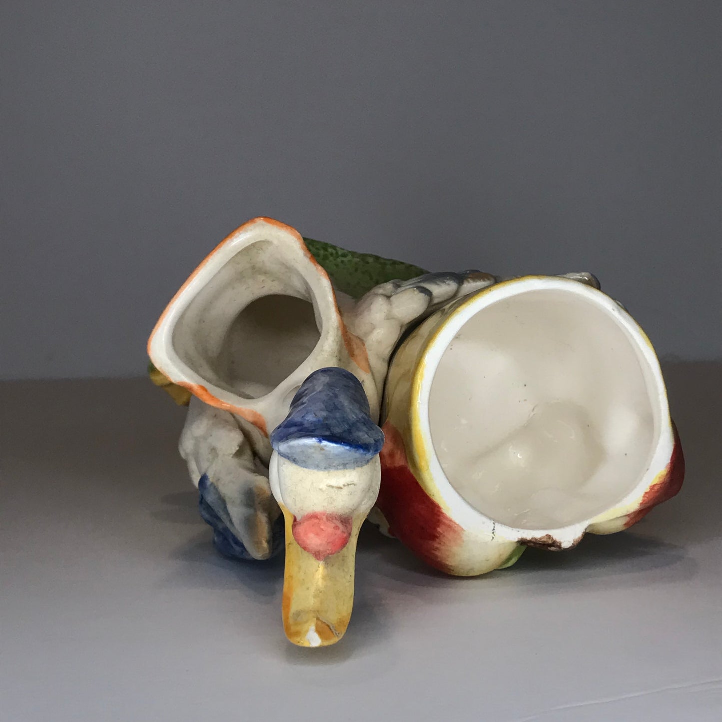Vintage Ceramic Mother Duck and Baby Duck with Fruit Themed Vase / Jelly Server