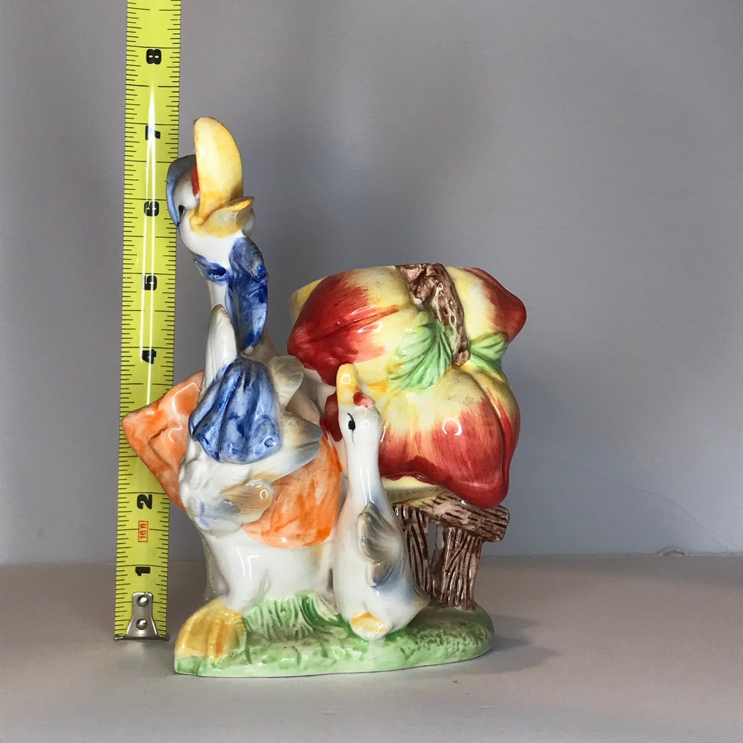 Vintage Ceramic Mother Duck and Baby Duck with Fruit Themed Vase / Jelly Server