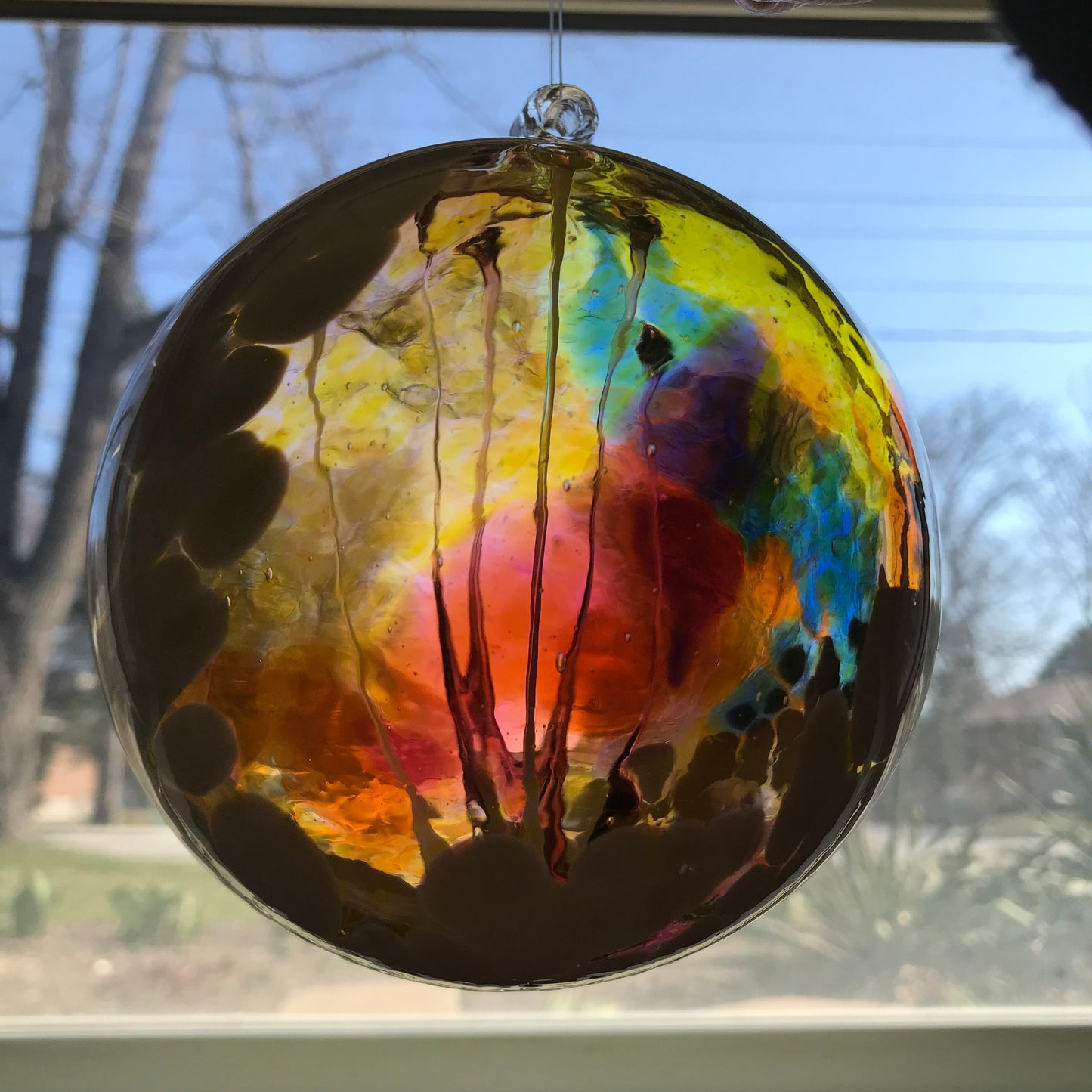 Hand Blown Multi Colored Glass Large Round Ornament