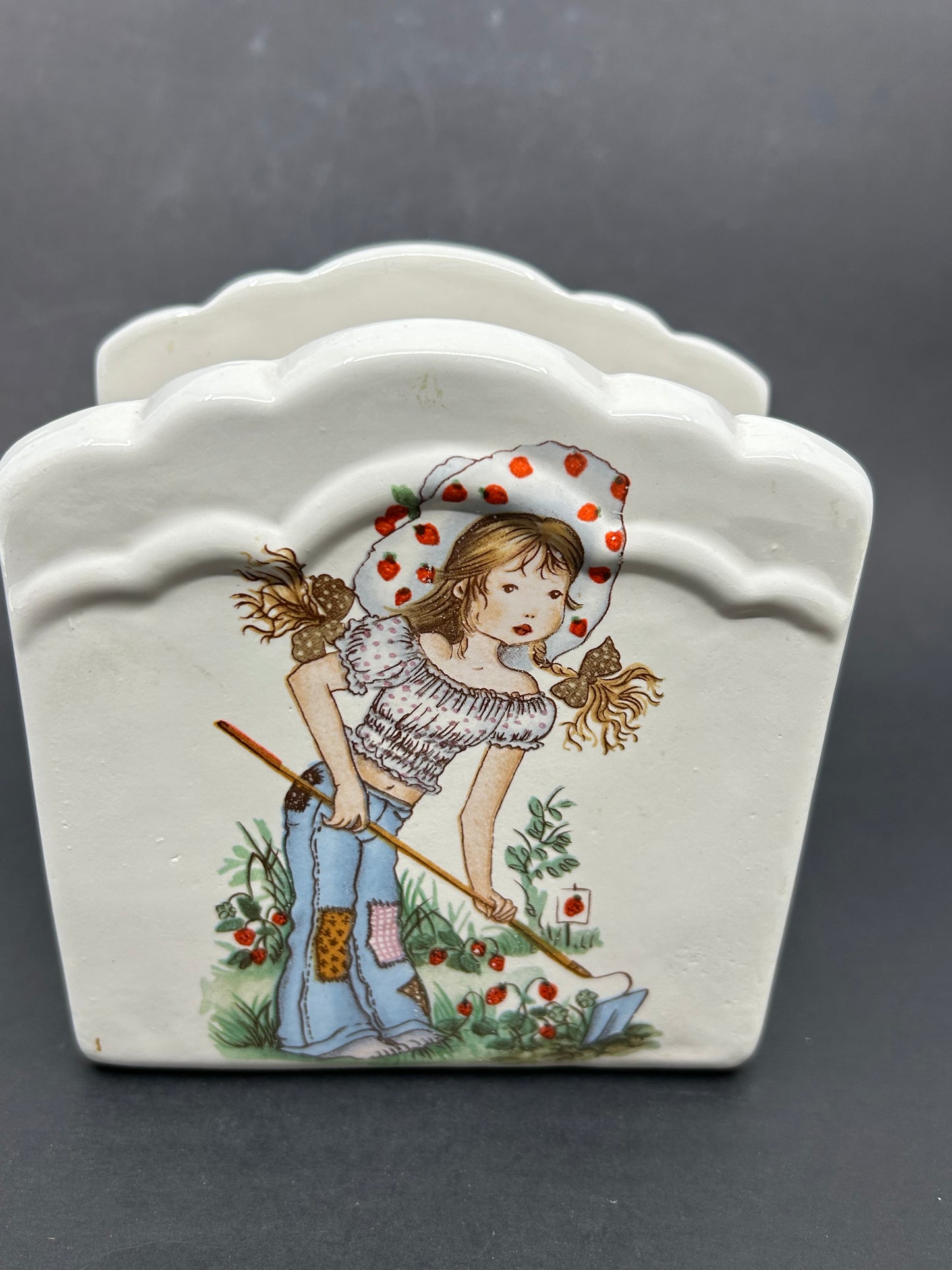 Vintage Strawberry Patches Ceramic Paper Napkin / Letter Holder