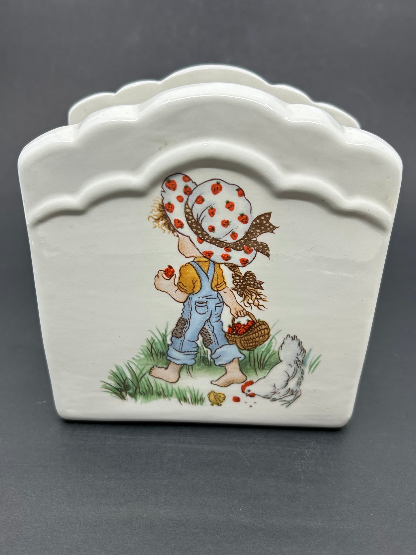 Vintage Strawberry Patches Ceramic Paper Napkin / Letter Holder