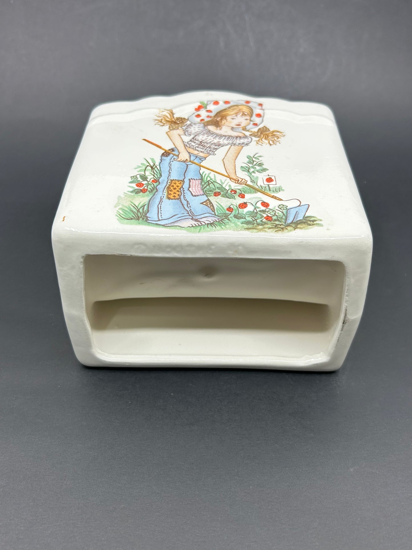 Vintage Strawberry Patches Ceramic Paper Napkin / Letter Holder