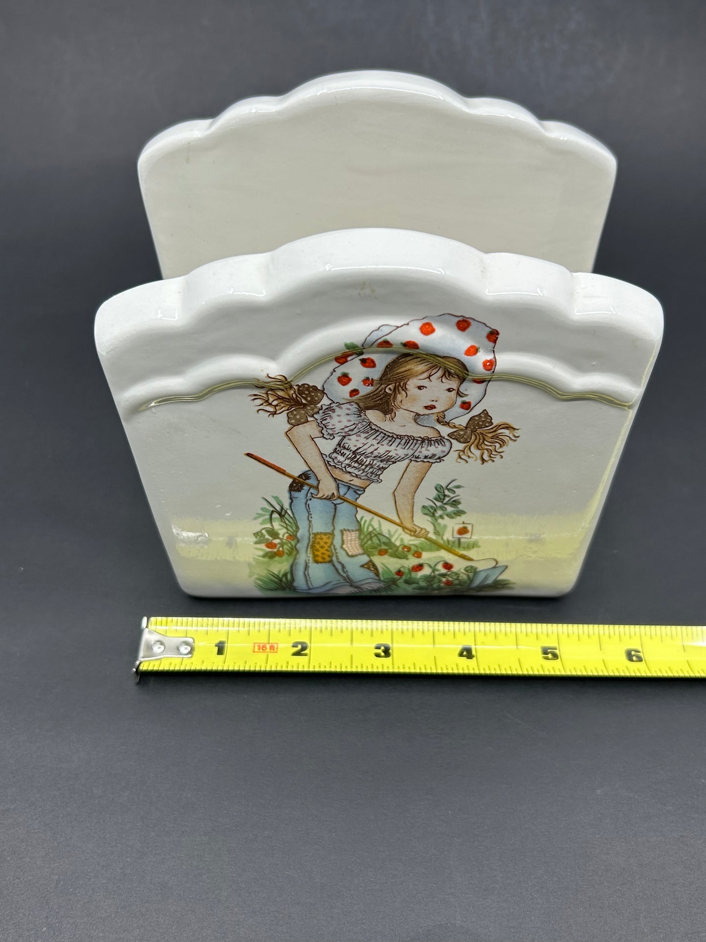 Vintage Strawberry Patches Ceramic Paper Napkin / Letter Holder