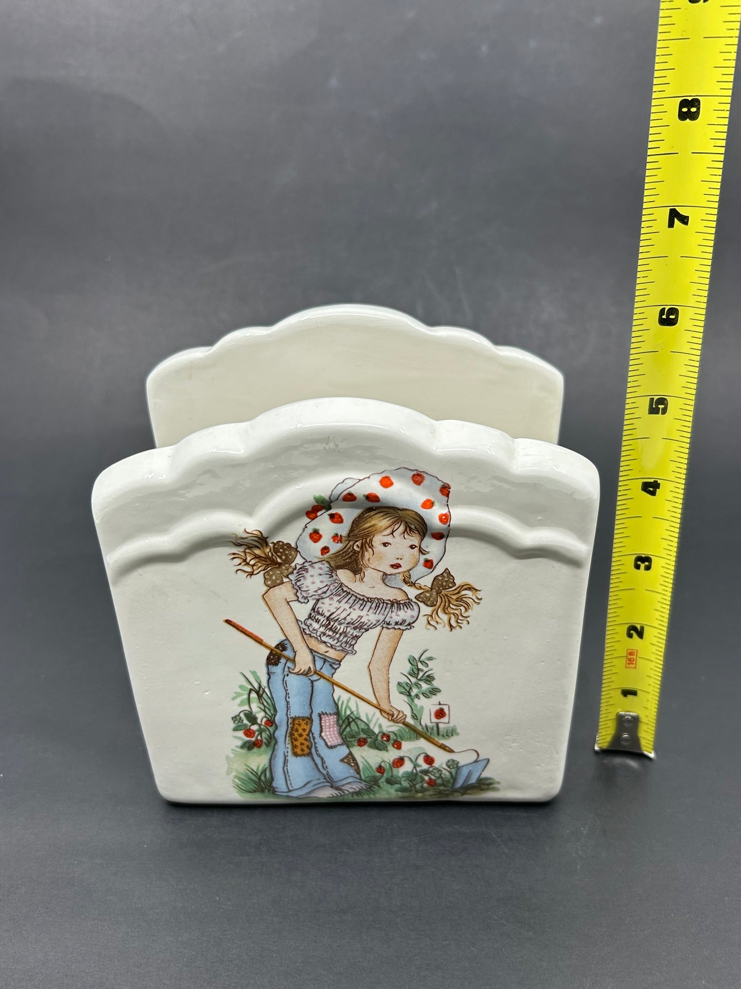 Vintage Strawberry Patches Ceramic Paper Napkin / Letter Holder
