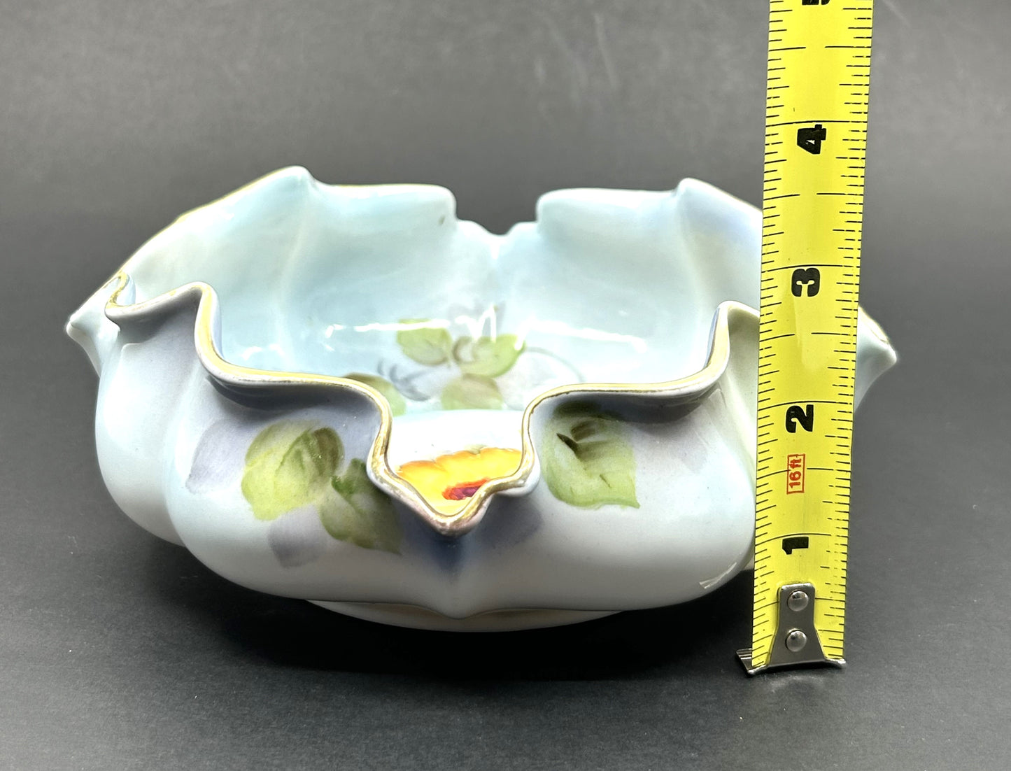 Vintage Nippon Morimura Blue Lusterware with Yellow Roses Candy Bowl