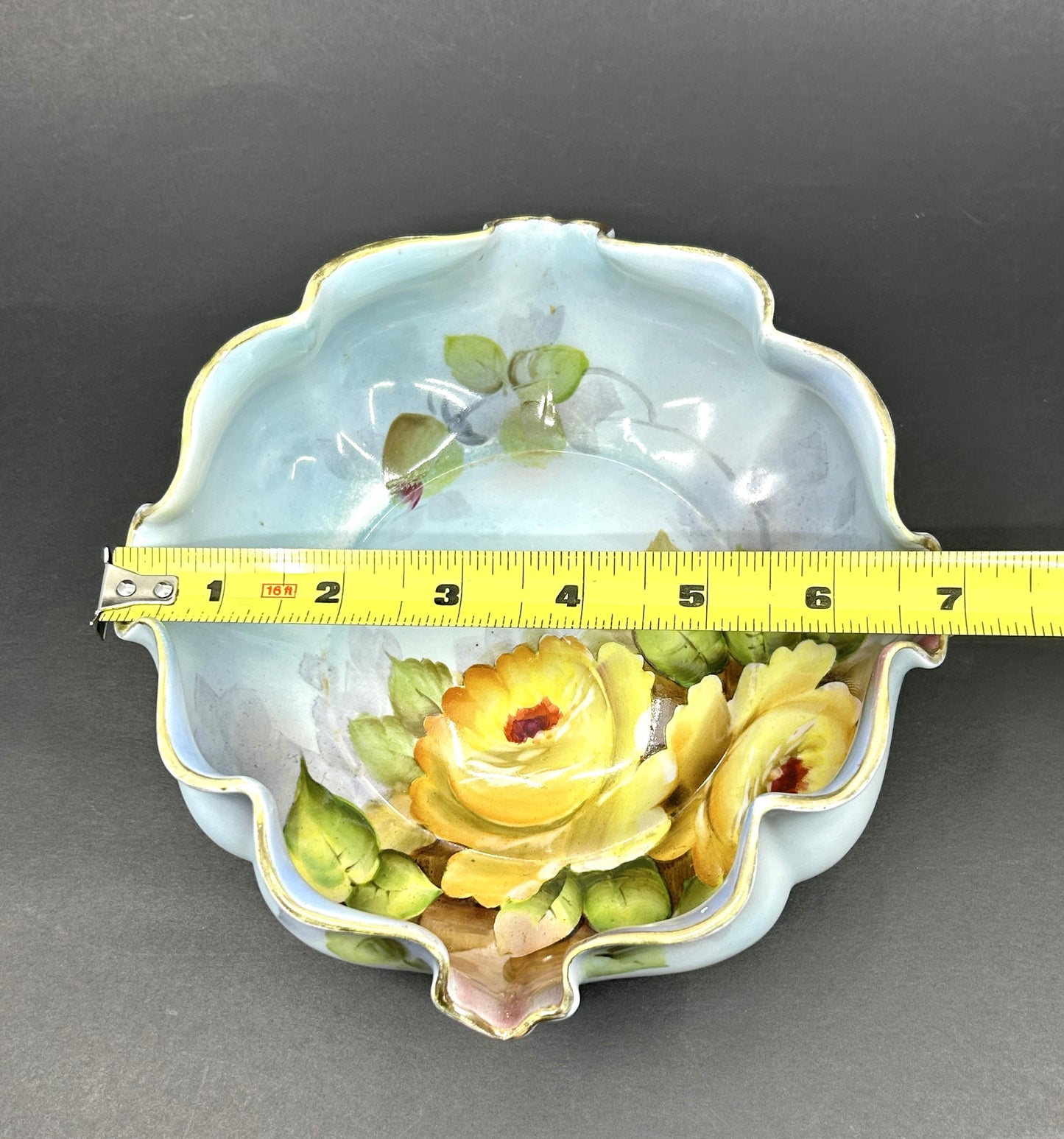 Vintage Nippon Morimura Blue Lusterware with Yellow Roses Candy Bowl