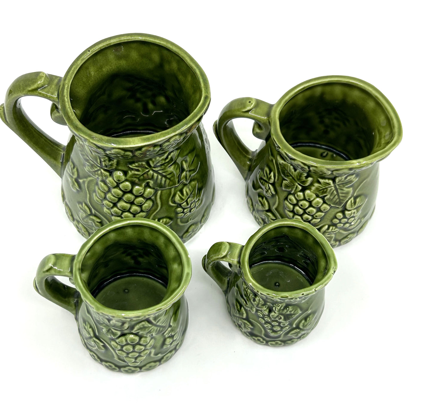 Vintage Avocado Green Grapes Gilford Ceramic Measuring Jugs - Set of 4
