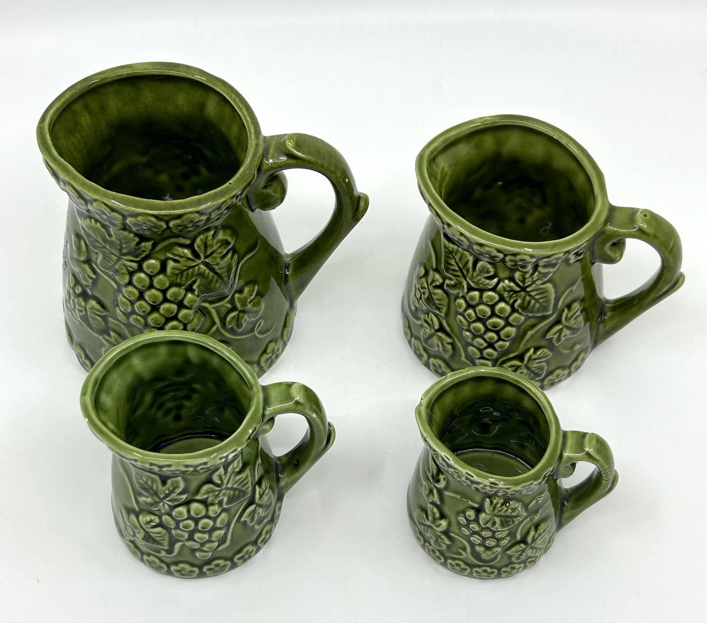 Vintage Avocado Green Grapes Gilford Ceramic Measuring Jugs - Set of 4