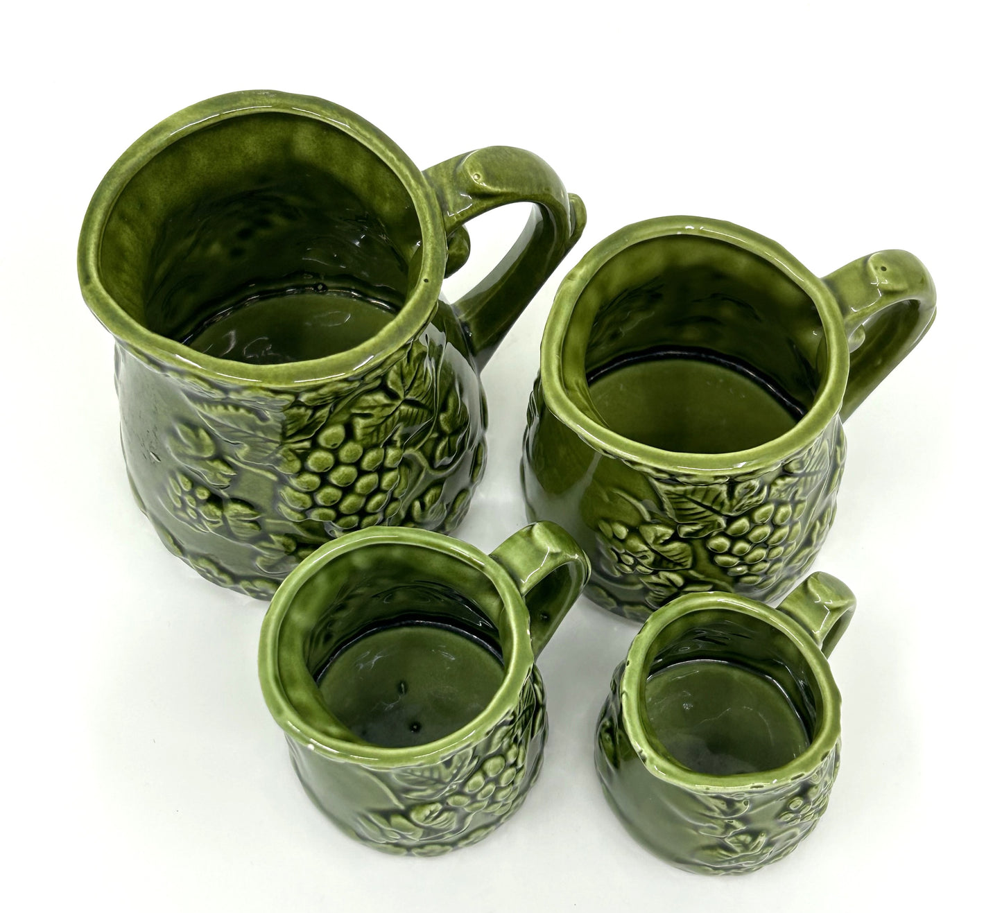 Vintage Avocado Green Grapes Gilford Ceramic Measuring Jugs - Set of 4