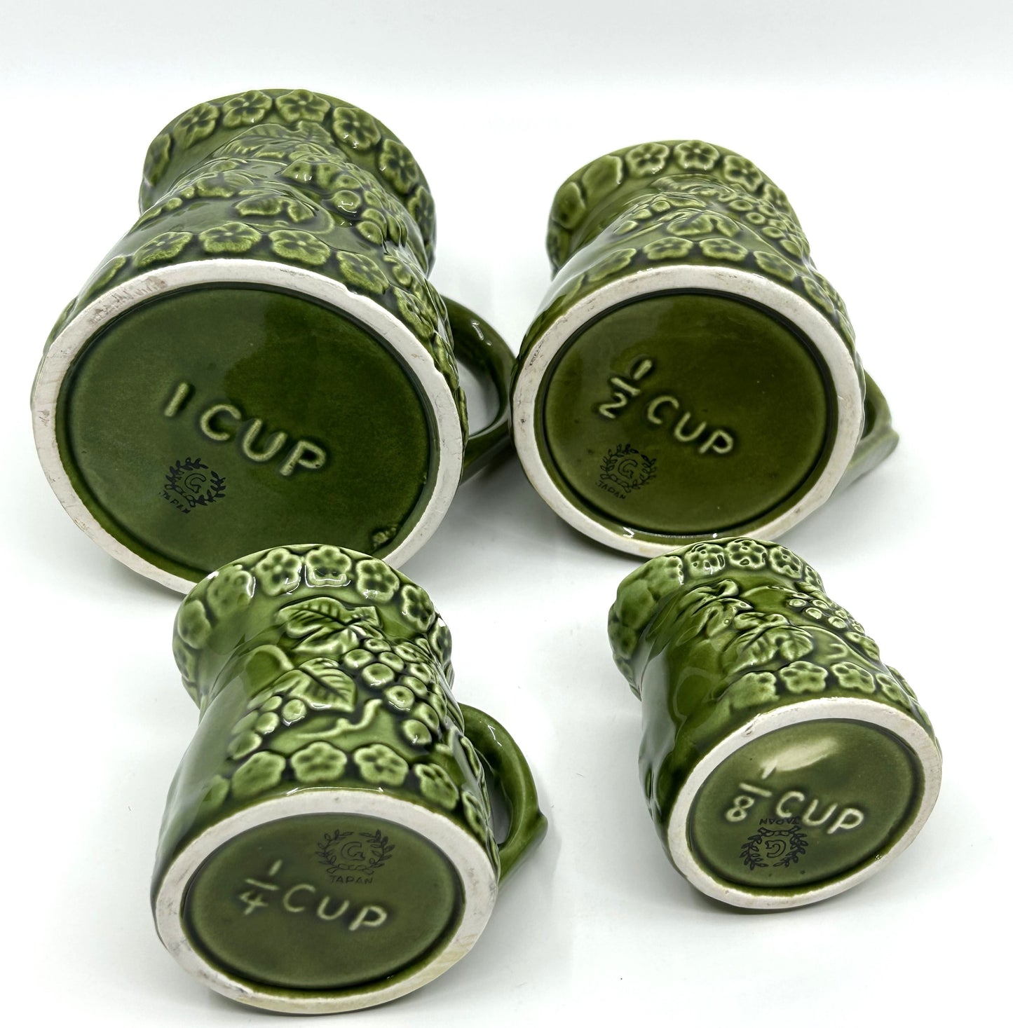 Vintage Avocado Green Grapes Gilford Ceramic Measuring Jugs - Set of 4