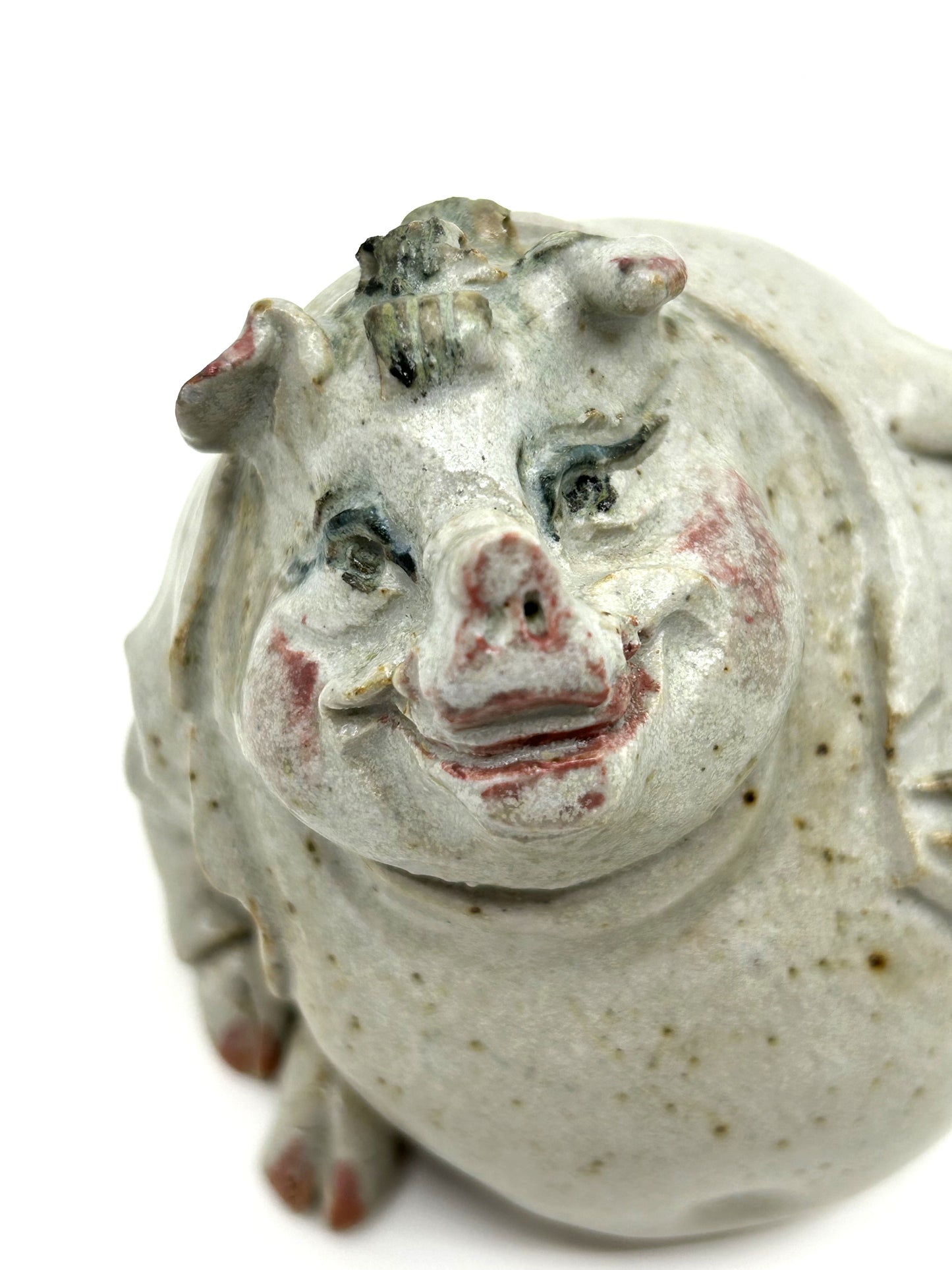 Putting Lipstick on a Pig Handcrafted Stoneware Pottery Figurine - Artist Signed