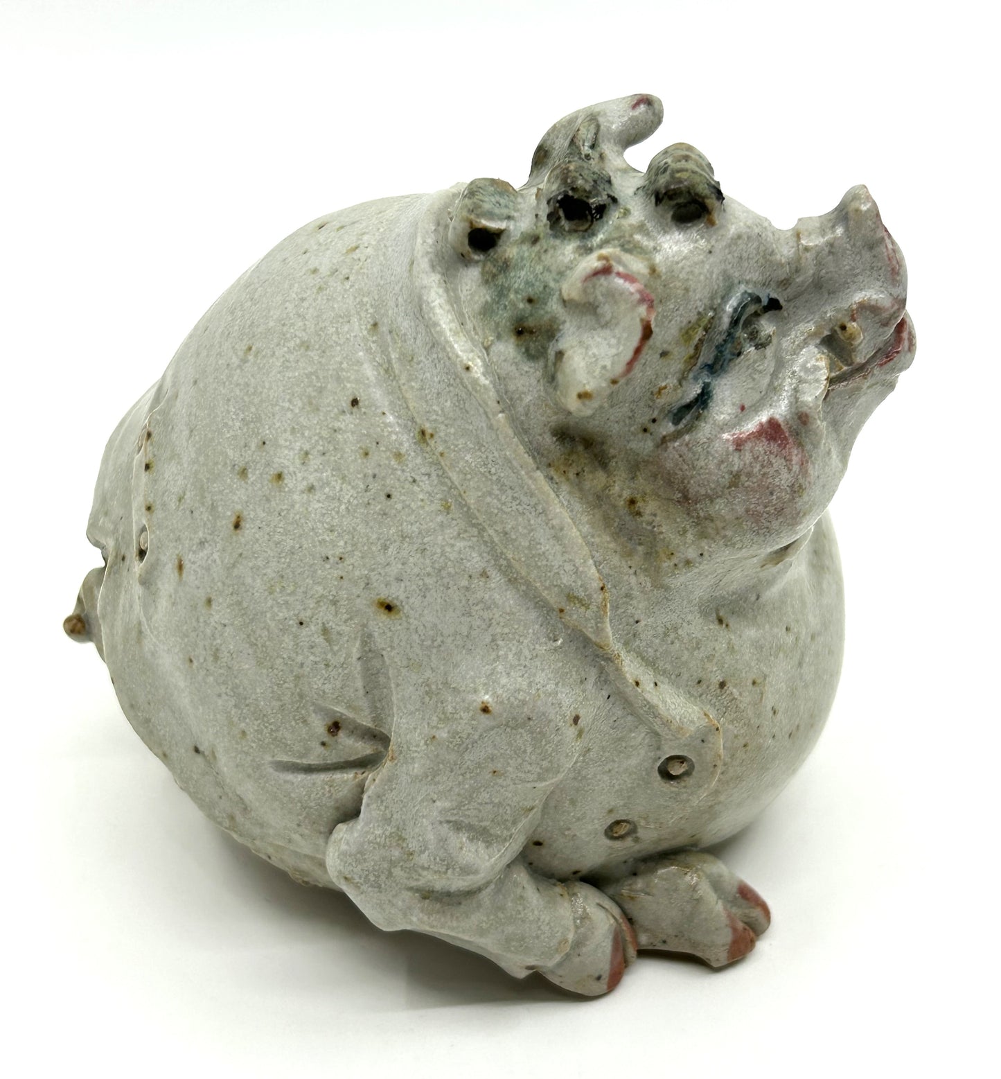 Putting Lipstick on a Pig Handcrafted Stoneware Pottery Figurine - Artist Signed