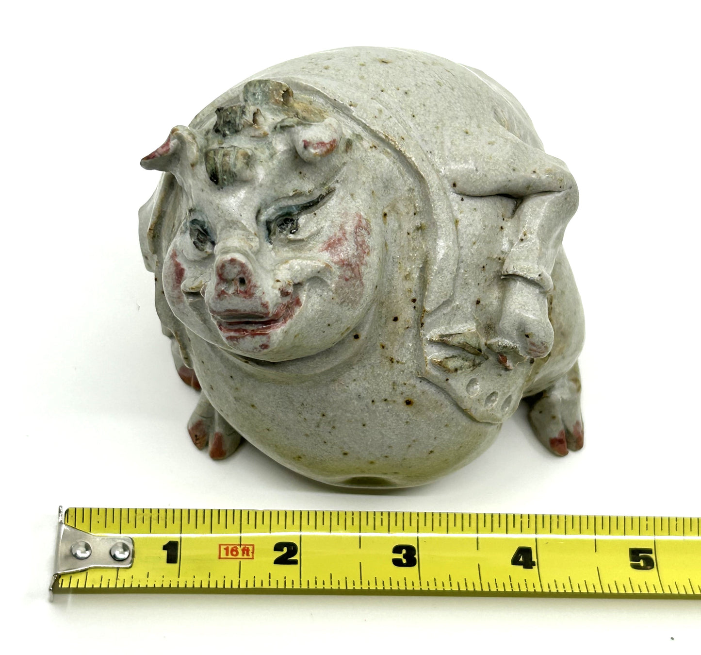 Putting Lipstick on a Pig Handcrafted Stoneware Pottery Figurine - Artist Signed