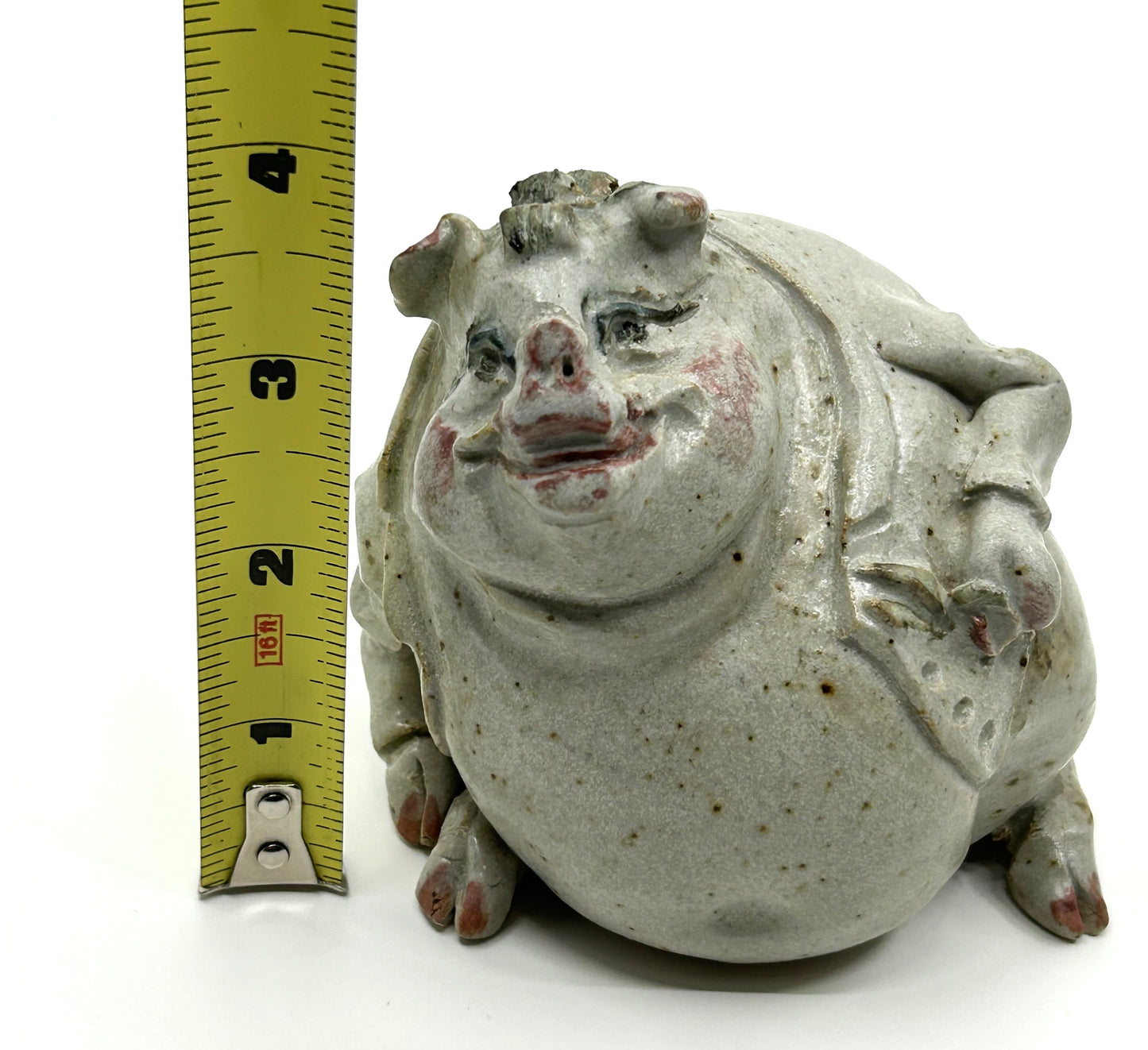 Putting Lipstick on a Pig Handcrafted Stoneware Pottery Figurine - Artist Signed