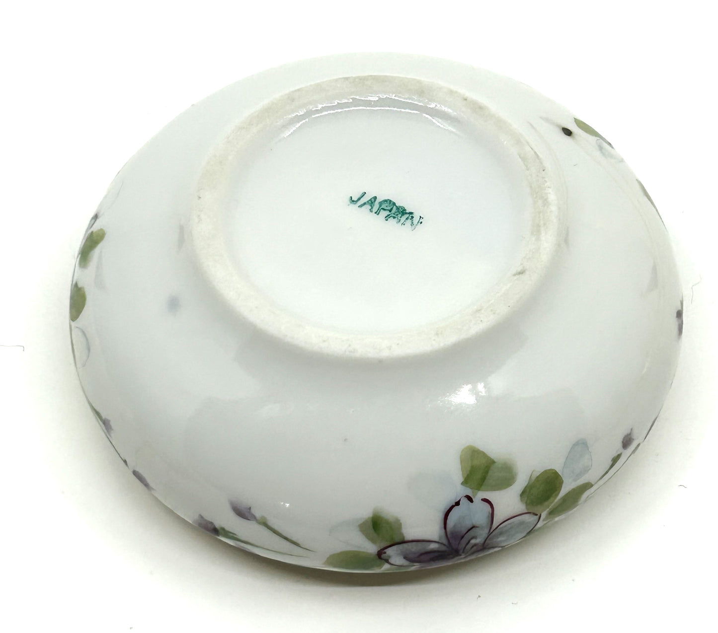 Vintage Floral Ceramic Bisque Round Trinket Dish with Lid