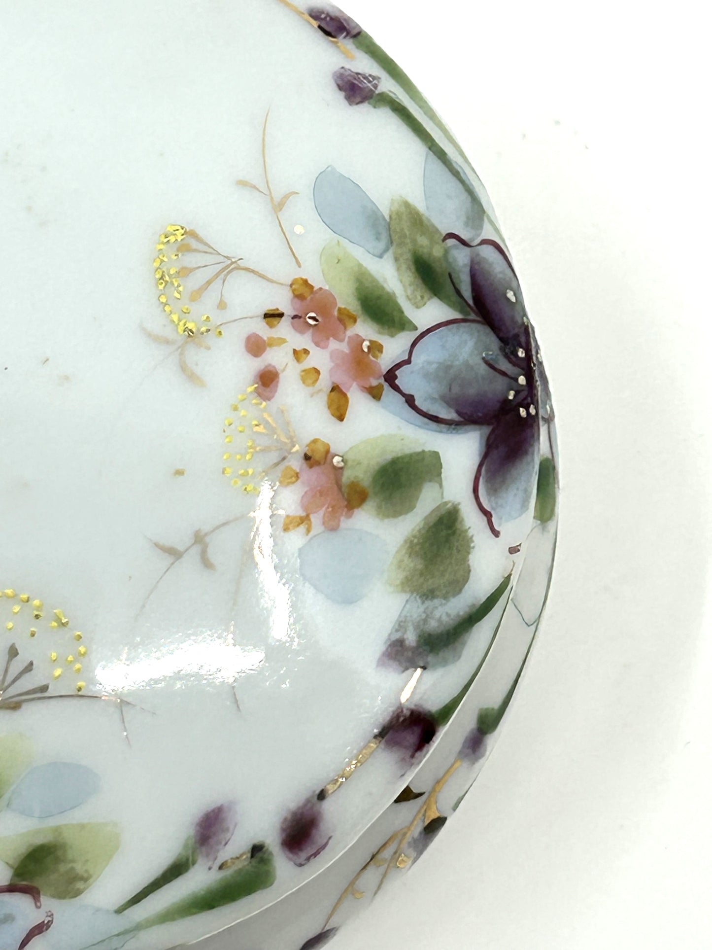 Vintage Floral Ceramic Bisque Round Trinket Dish with Lid