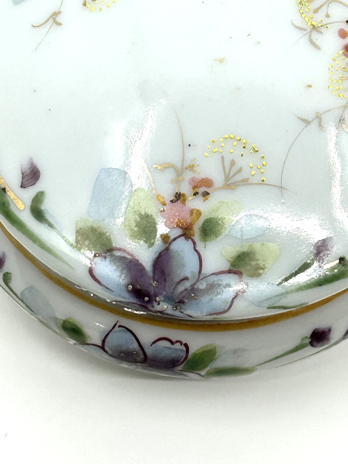 Vintage Floral Ceramic Bisque Round Trinket Dish with Lid