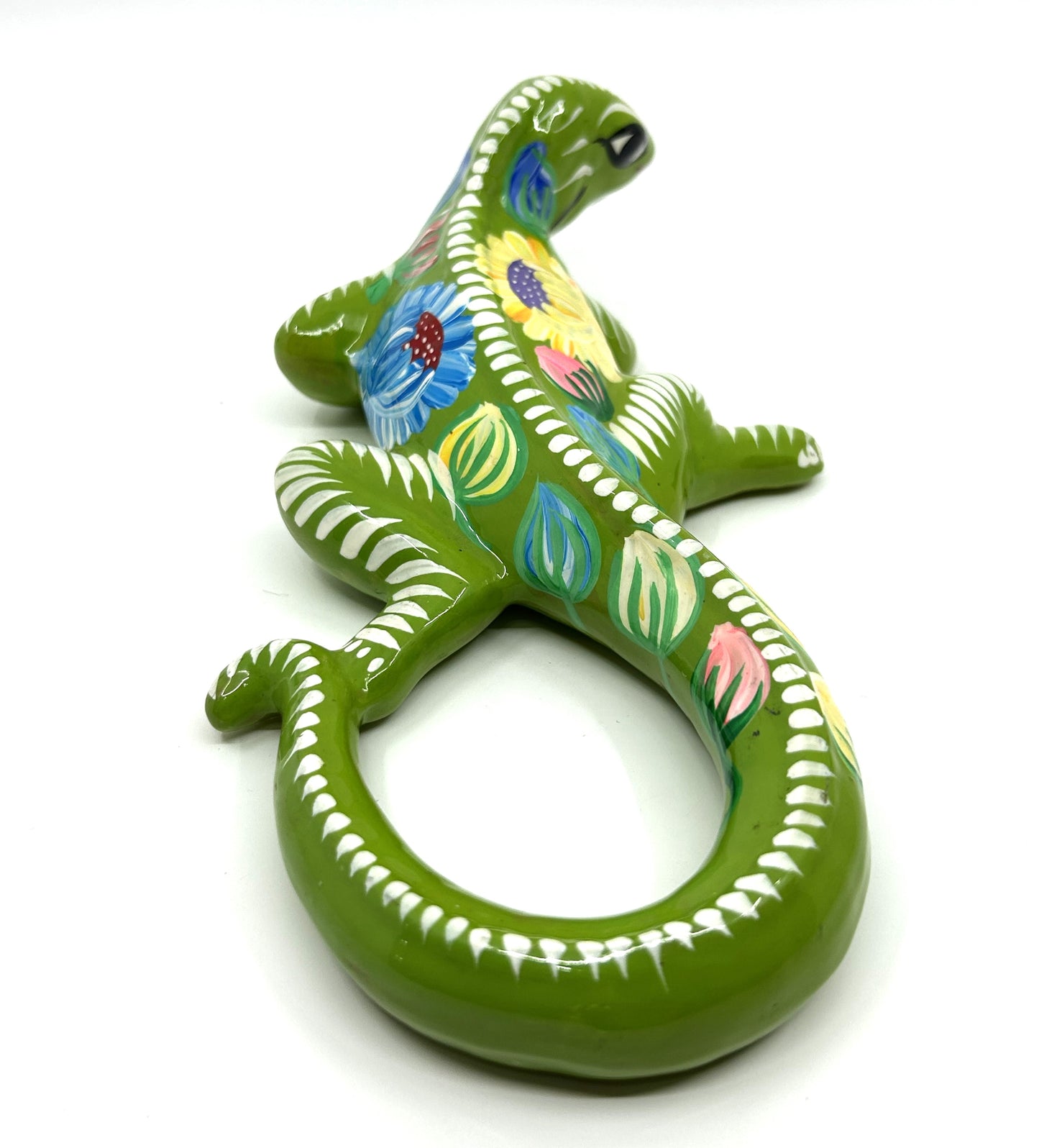 Talavera Hand Painted Mexican Folk Art Ceramic Green Lizard / Salamander / Iguana