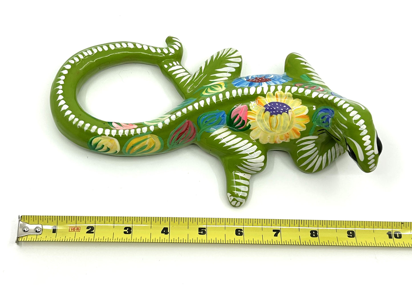 Talavera Hand Painted Mexican Folk Art Ceramic Green Lizard / Salamander / Iguana