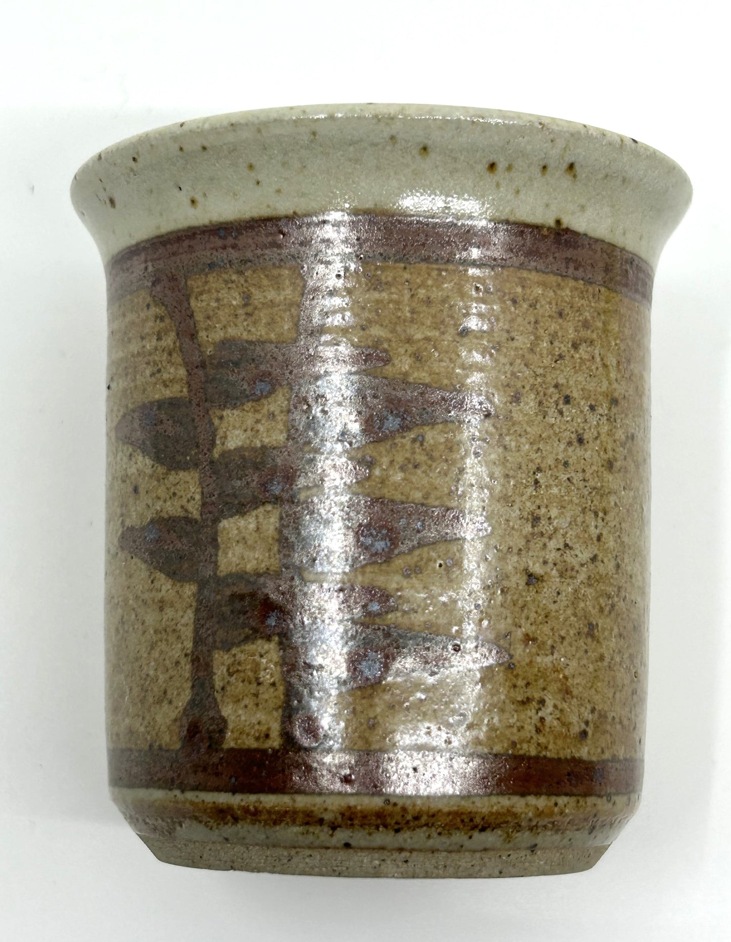 Pottery Stoneware Double Handled Decanter with Matching Cups Set - Artist Signed