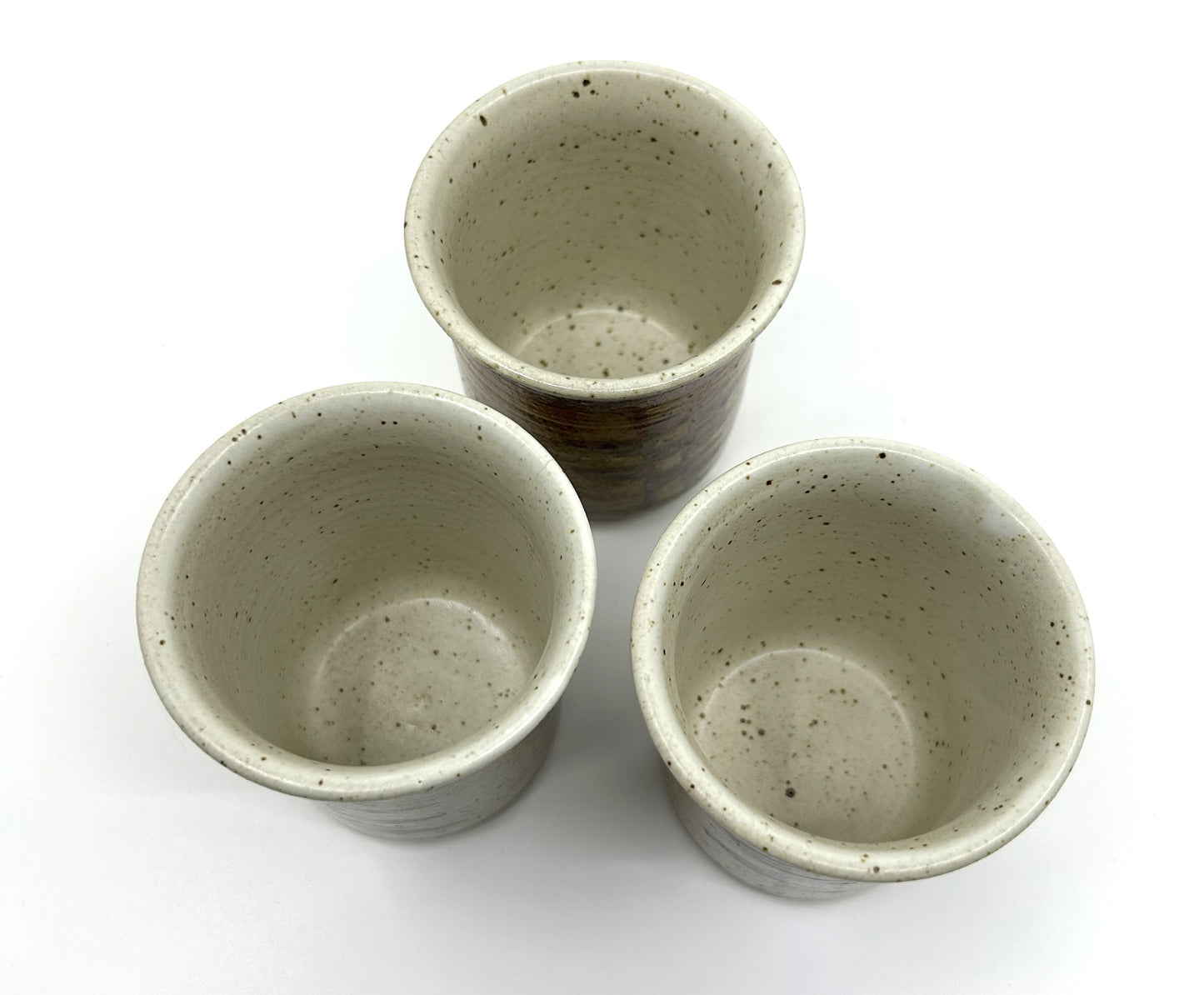 Pottery Stoneware Double Handled Decanter with Matching Cups Set - Artist Signed