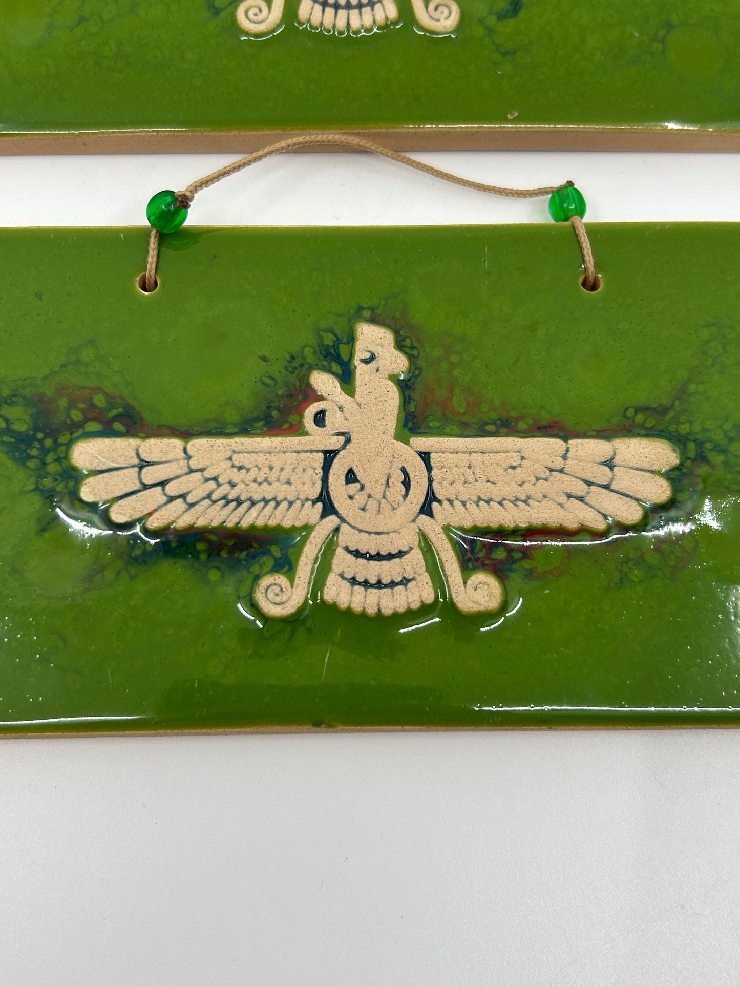 Handmade Indigenous Raised Eagle Design Motif Hanging Tile Plaques - Set of 2