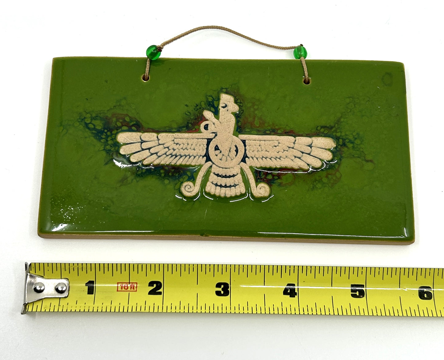 Handmade Indigenous Raised Eagle Design Motif Hanging Tile Plaques - Set of 2