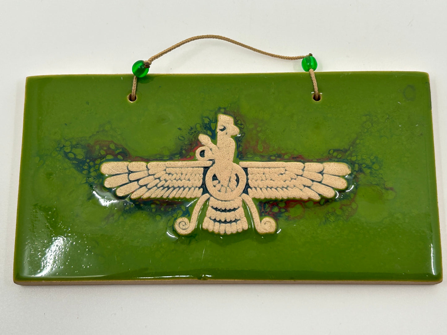 Handmade Indigenous Raised Eagle Design Motif Hanging Tile Plaques - Set of 2