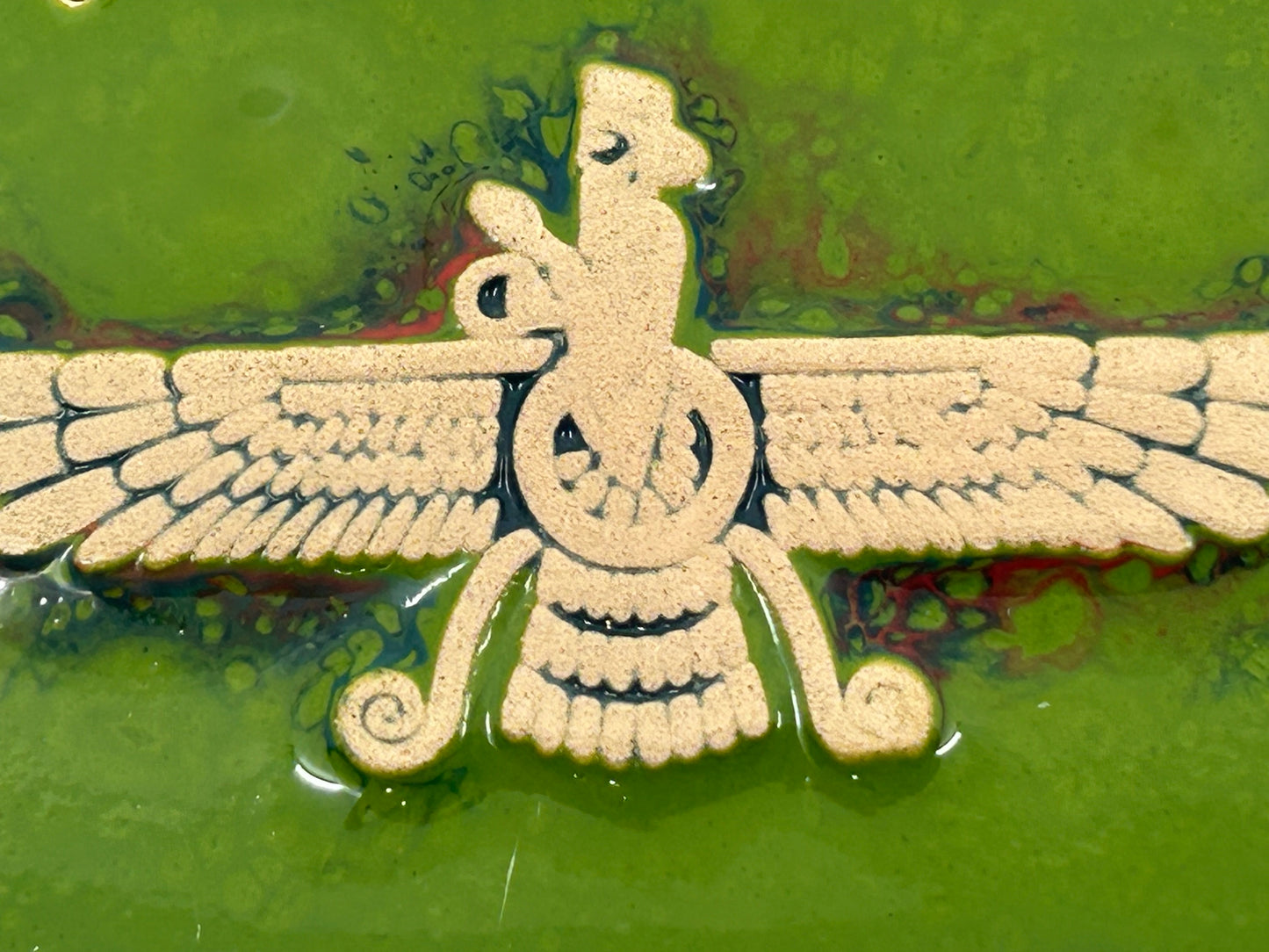 Handmade Indigenous Raised Eagle Design Motif Hanging Tile Plaques - Set of 2