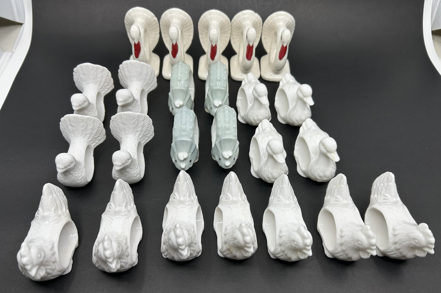 Lot of 24 White Ceramic Assorted Animal Napkin Ring Holders