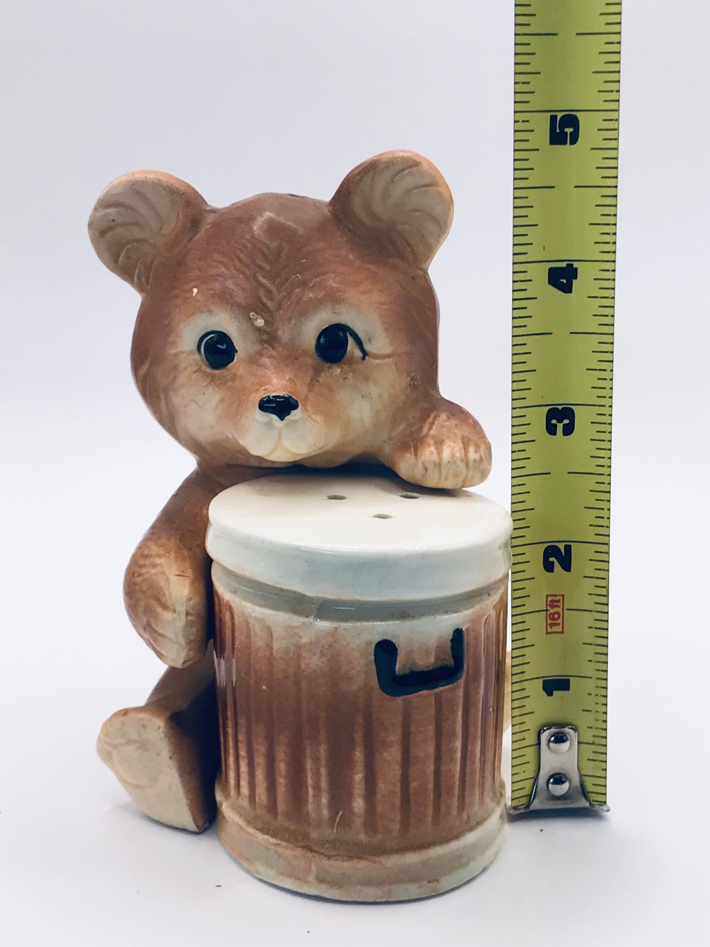 Vintage Brown Bear with Drum Salt & Pepper Shakers