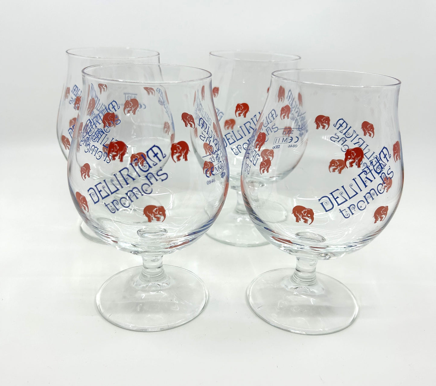 Delirium Tremens Belgian Tulip Beer Glasses 25cl Pink Elephants - Set of 4