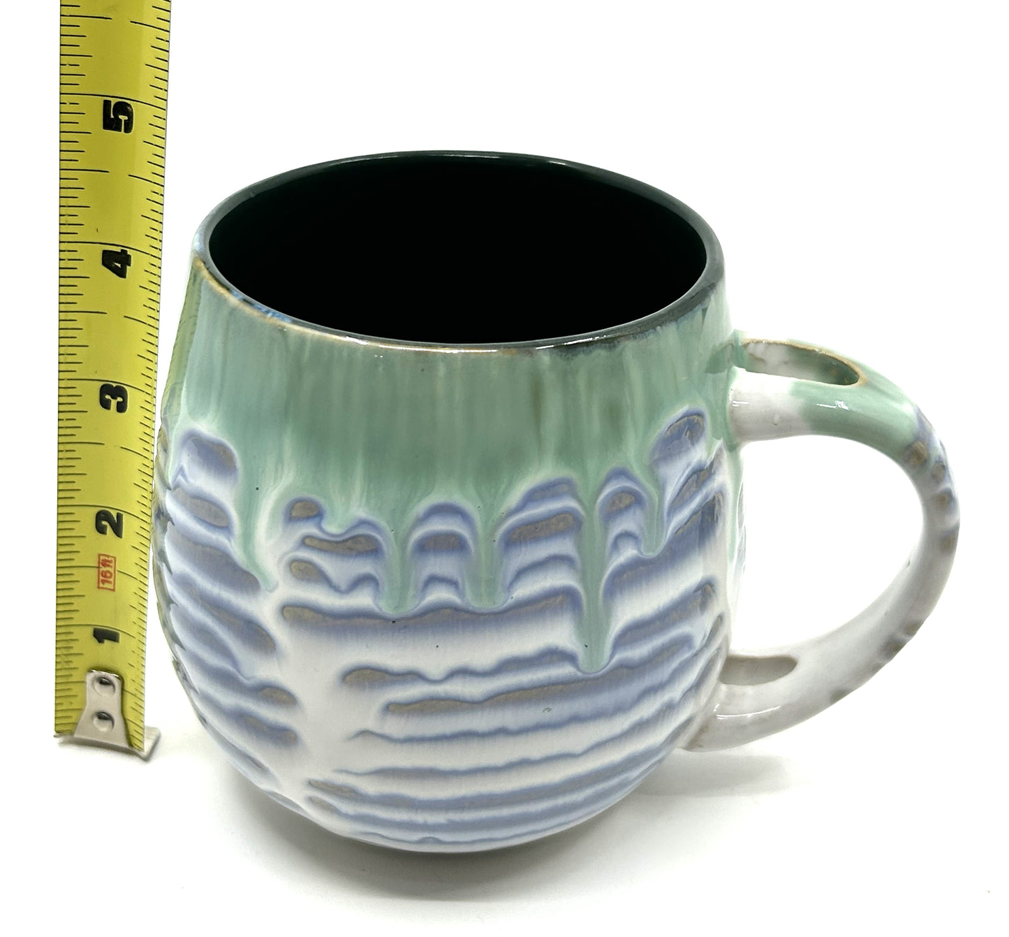 Handmade Artisan Two Tone Double Drip Glazed Rounded Pottery Mugs - Set of 2