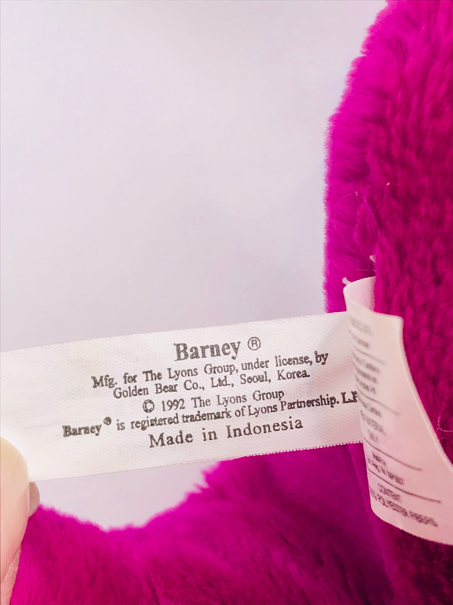 Vintage Barney Purple Soft Plush Dinosaur 1992 12"