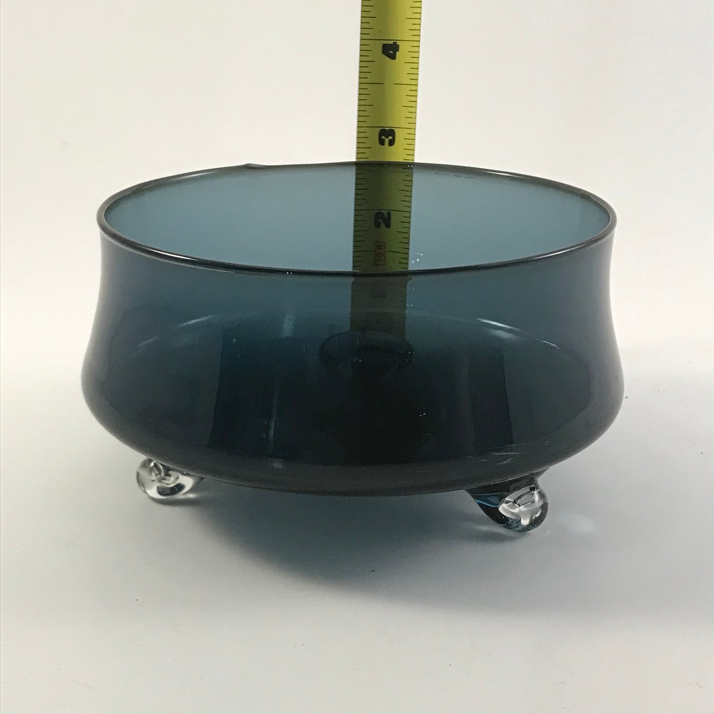 Hand Blown Smoky Blue Quartz Footed Glass Bowl with Tri Curled Feet